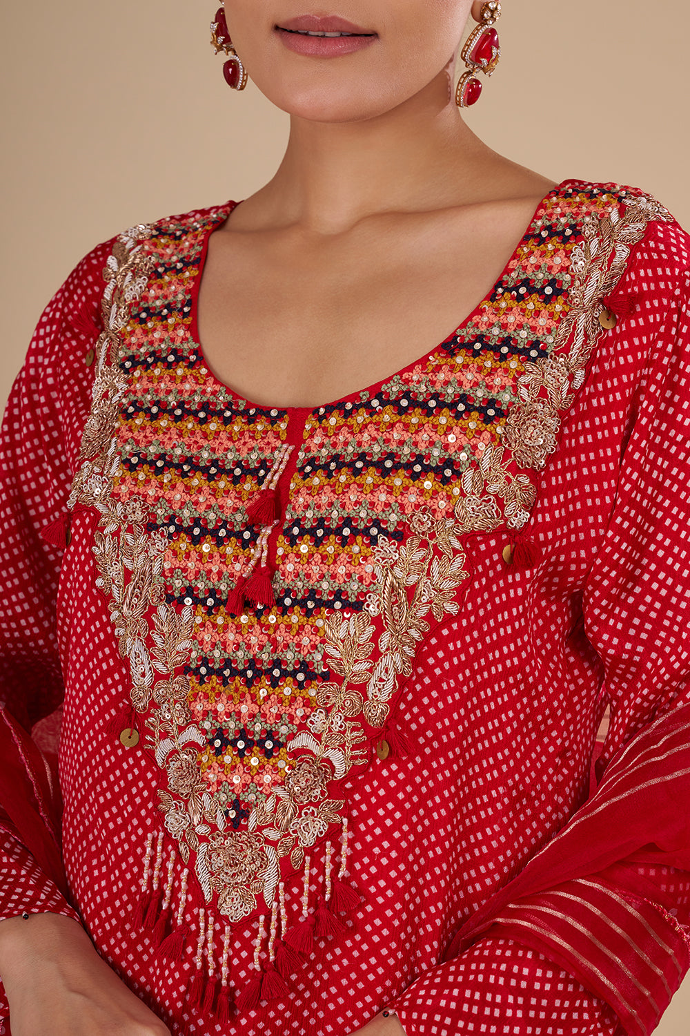 Scarlet Red Cotton Silk Kurta Set