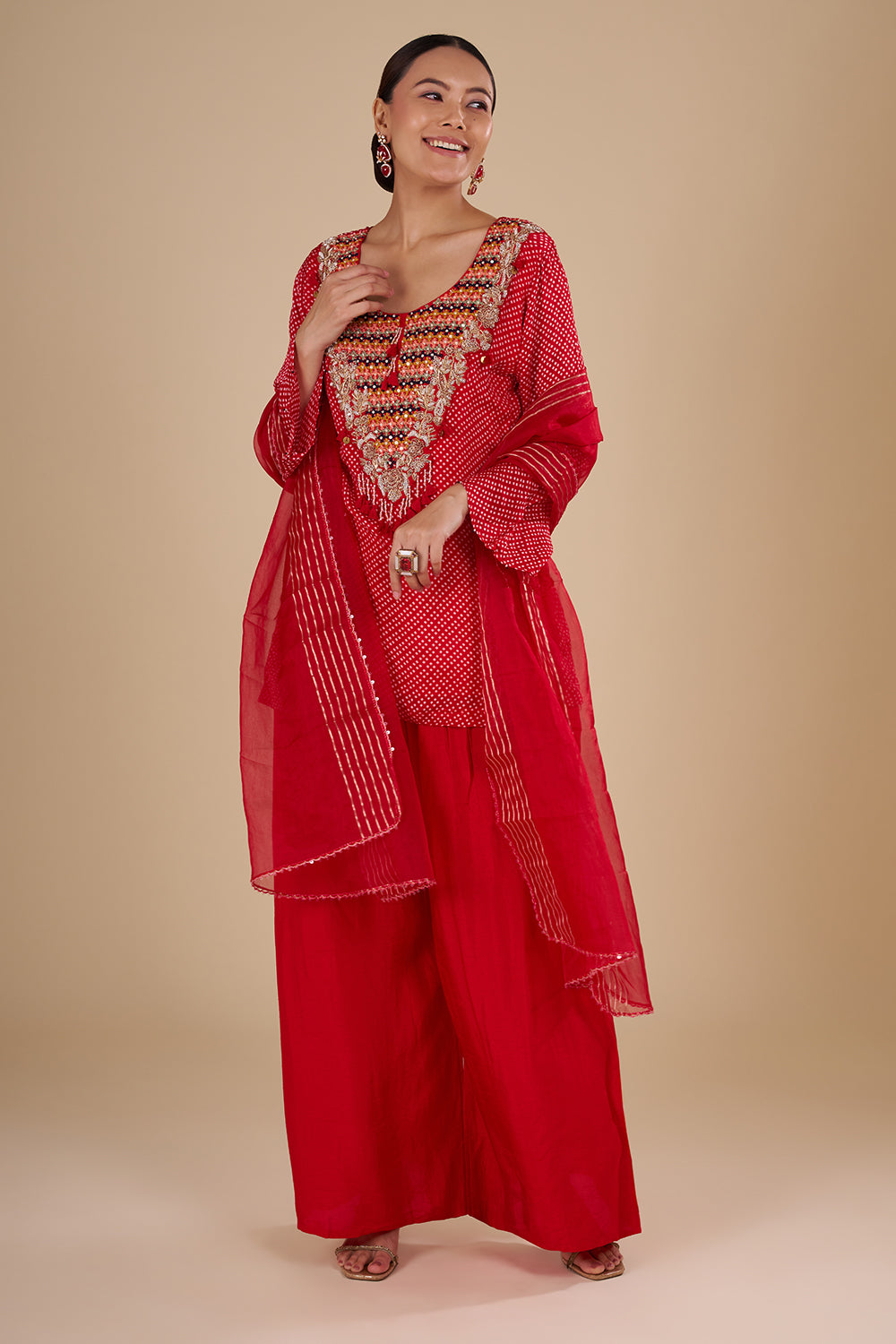 Scarlet Red Cotton Silk Kurta Set