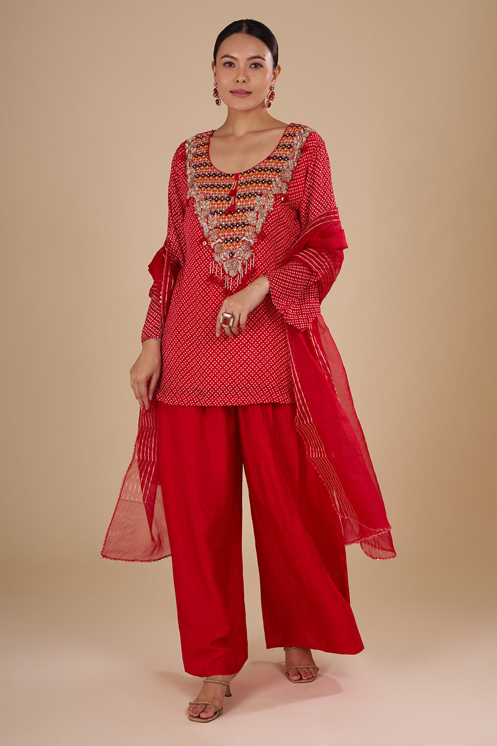 Scarlet Red Cotton Silk Kurta Set