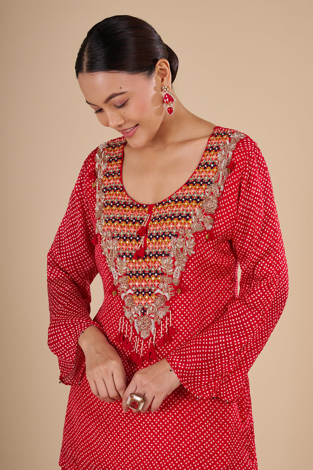 Scarlet Red Cotton Silk Kurta Set