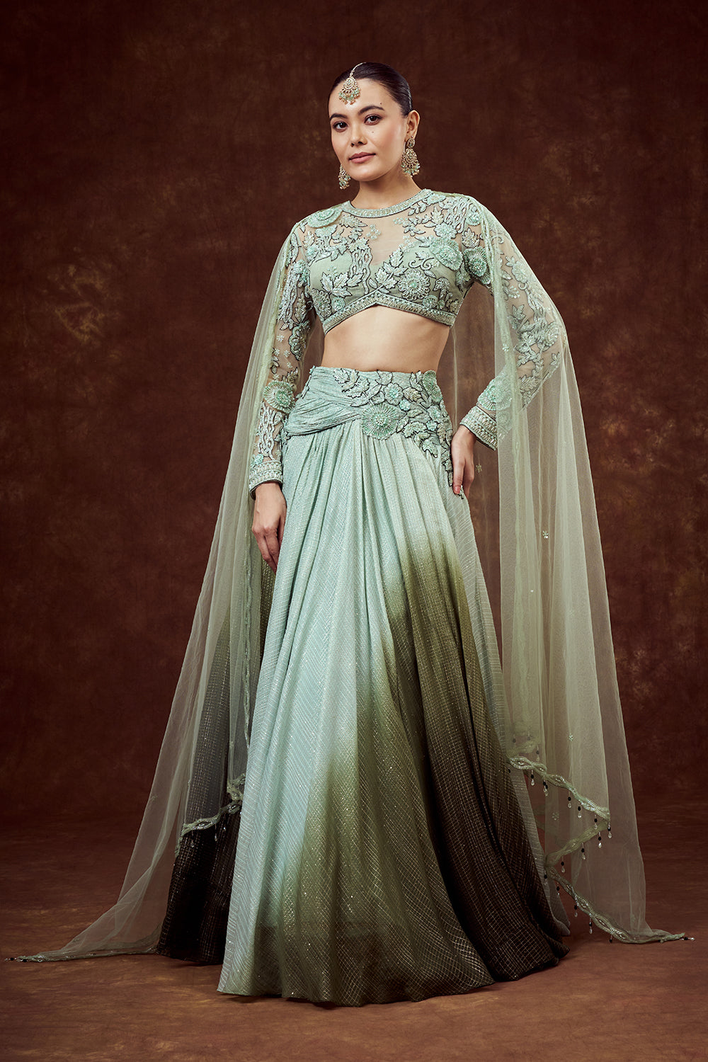 Sea Green Chanderi Bridesmaid Lehenga with Embroidered Blouse