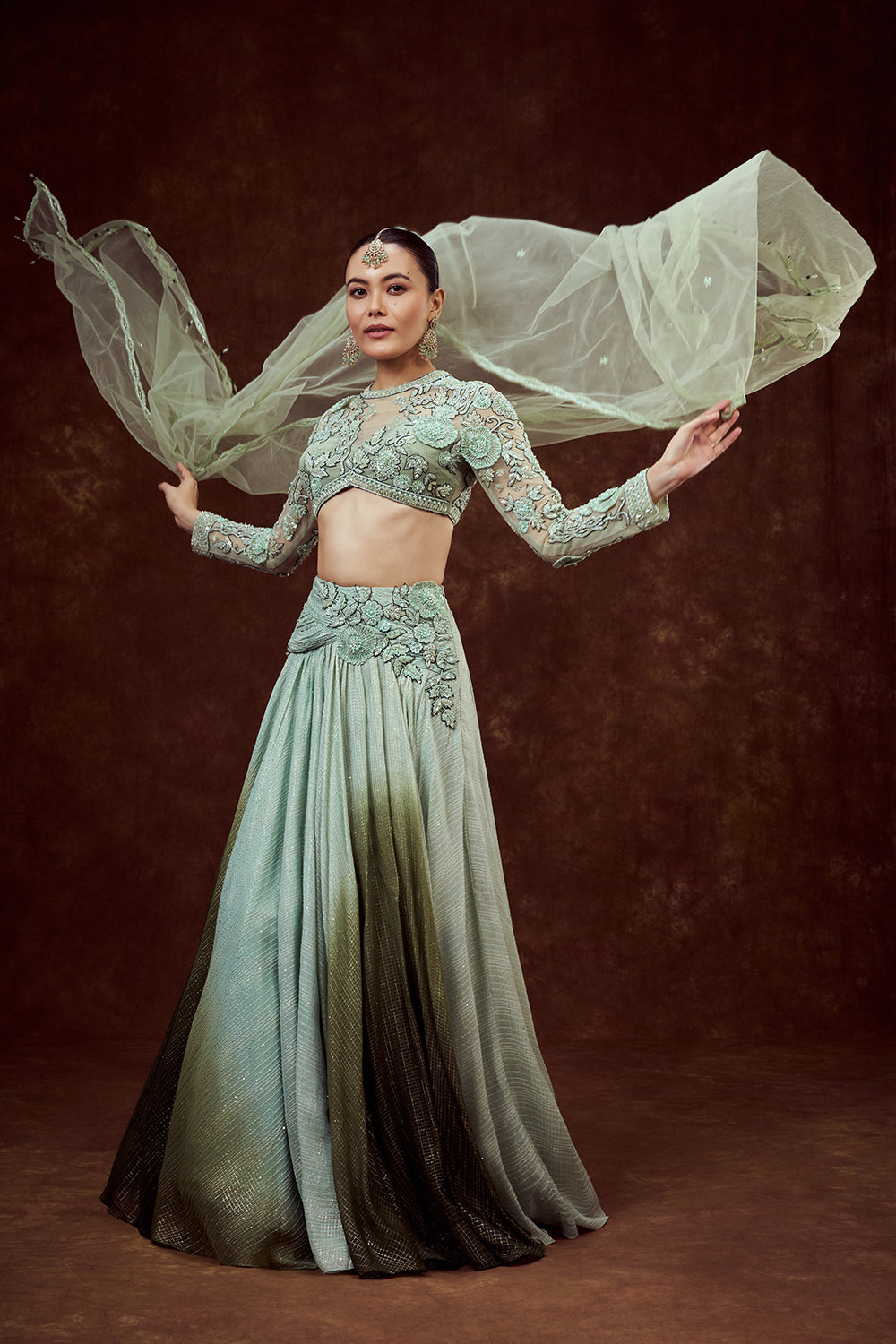 Sea Green Chanderi Bridesmaid Lehenga with Embroidered Blouse