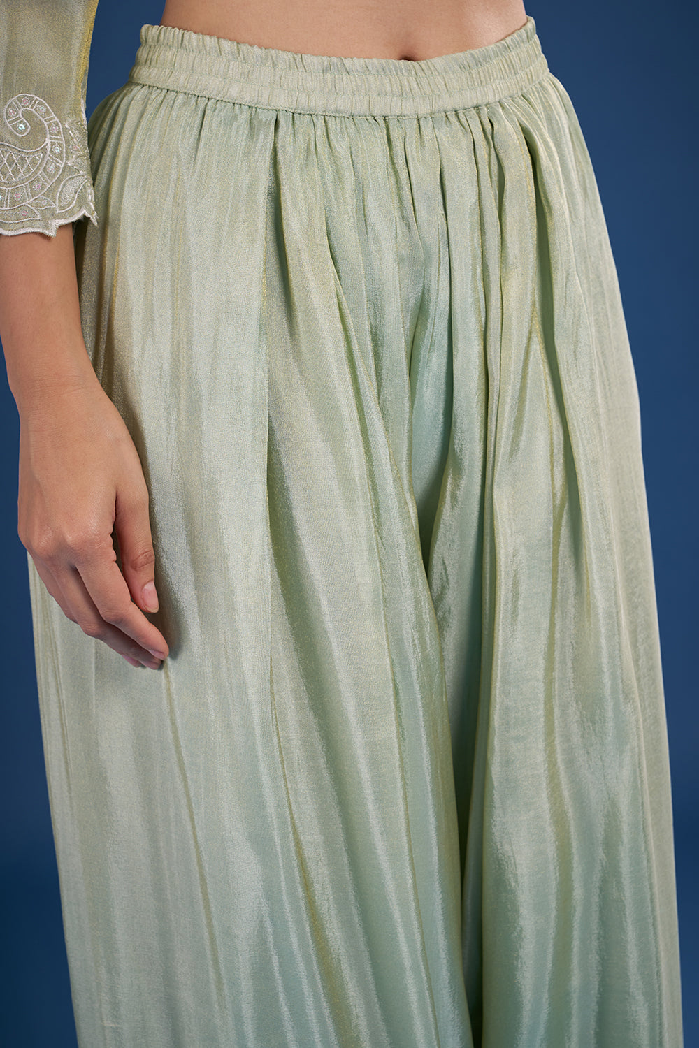 Sea Green Chanderi Kurta Set with Lace Embroidery
