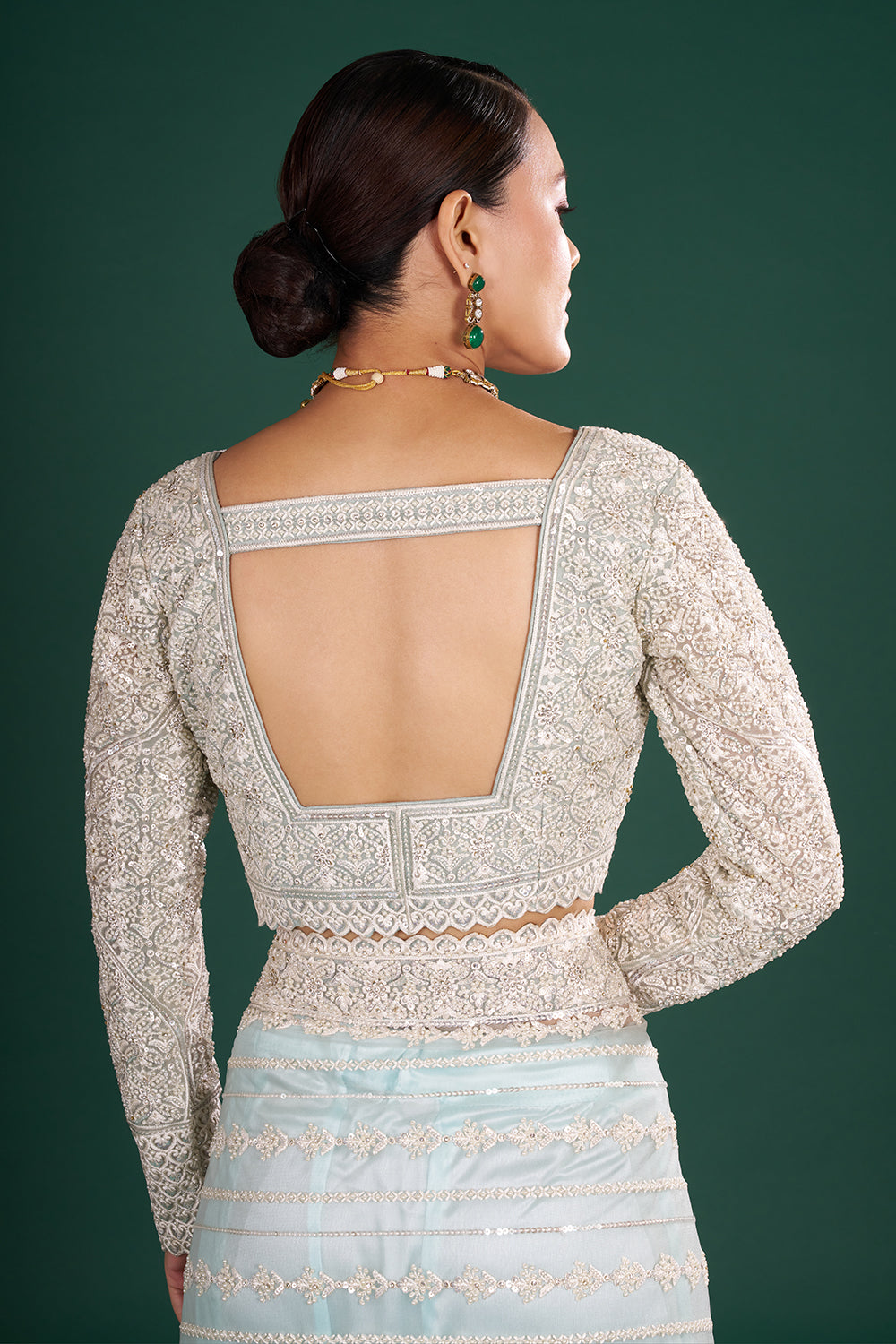 Sea Green Net Embroidered Saree with Resham Embroidery and Stitched Blouse