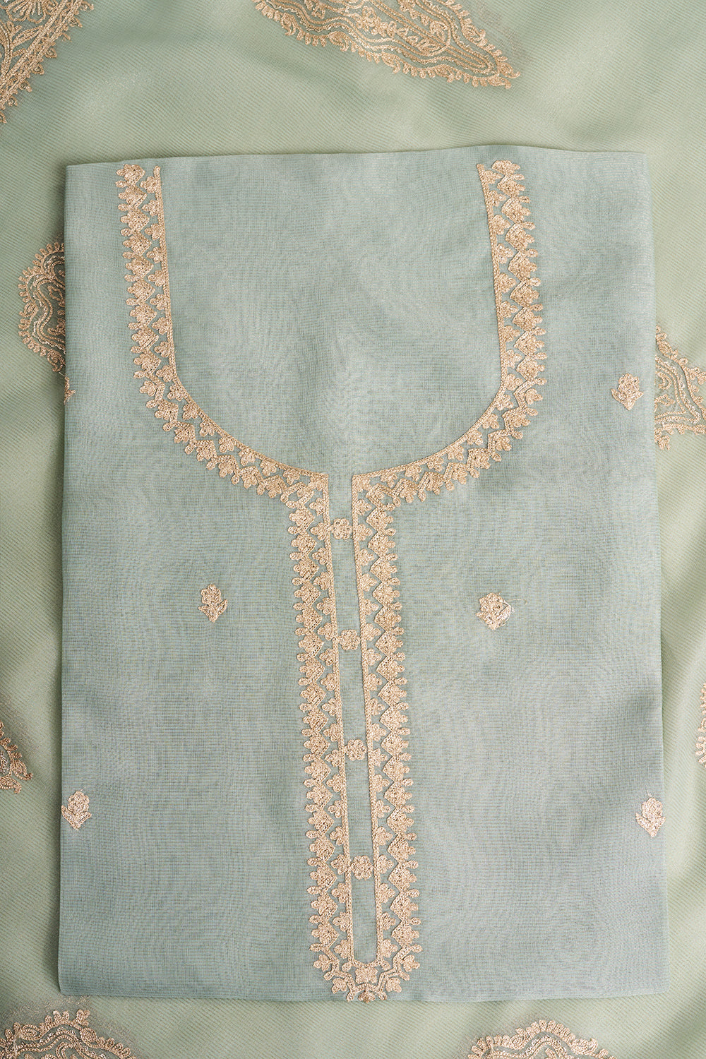 Sea Green Resham Embroidered Unstitched Suit Set