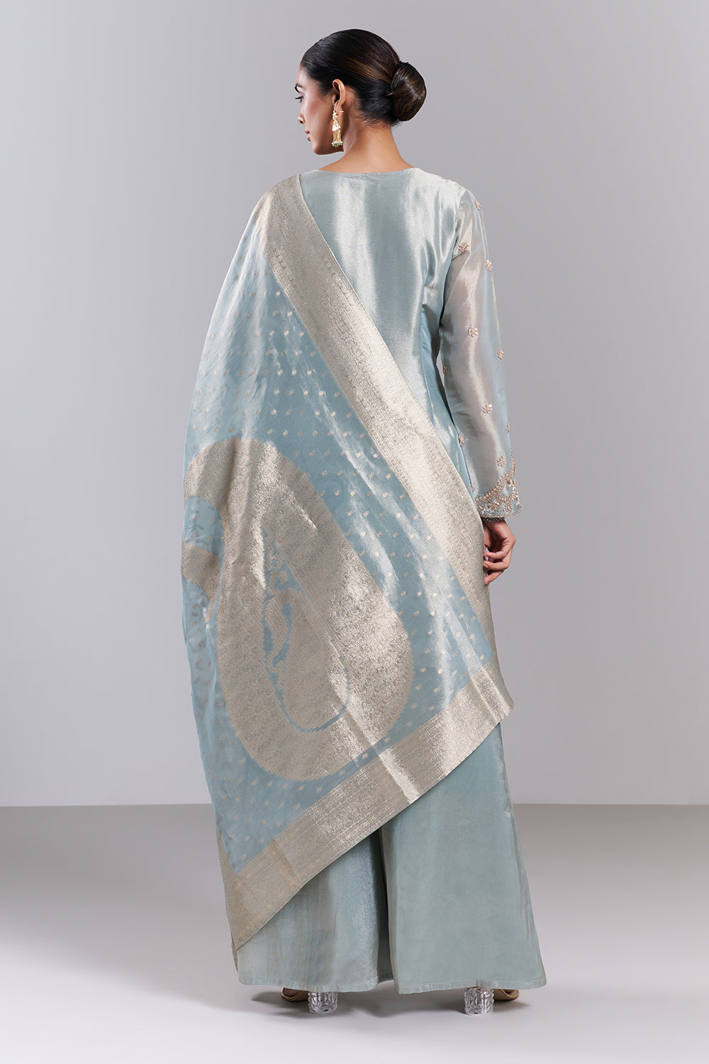 Dusty Blue Silk Blend Kurta Palazzo Set