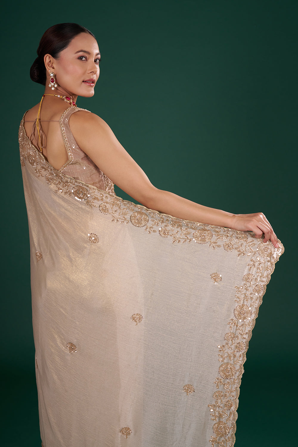 Gold Shimmer Crush Chiffon Saree with Sequins
