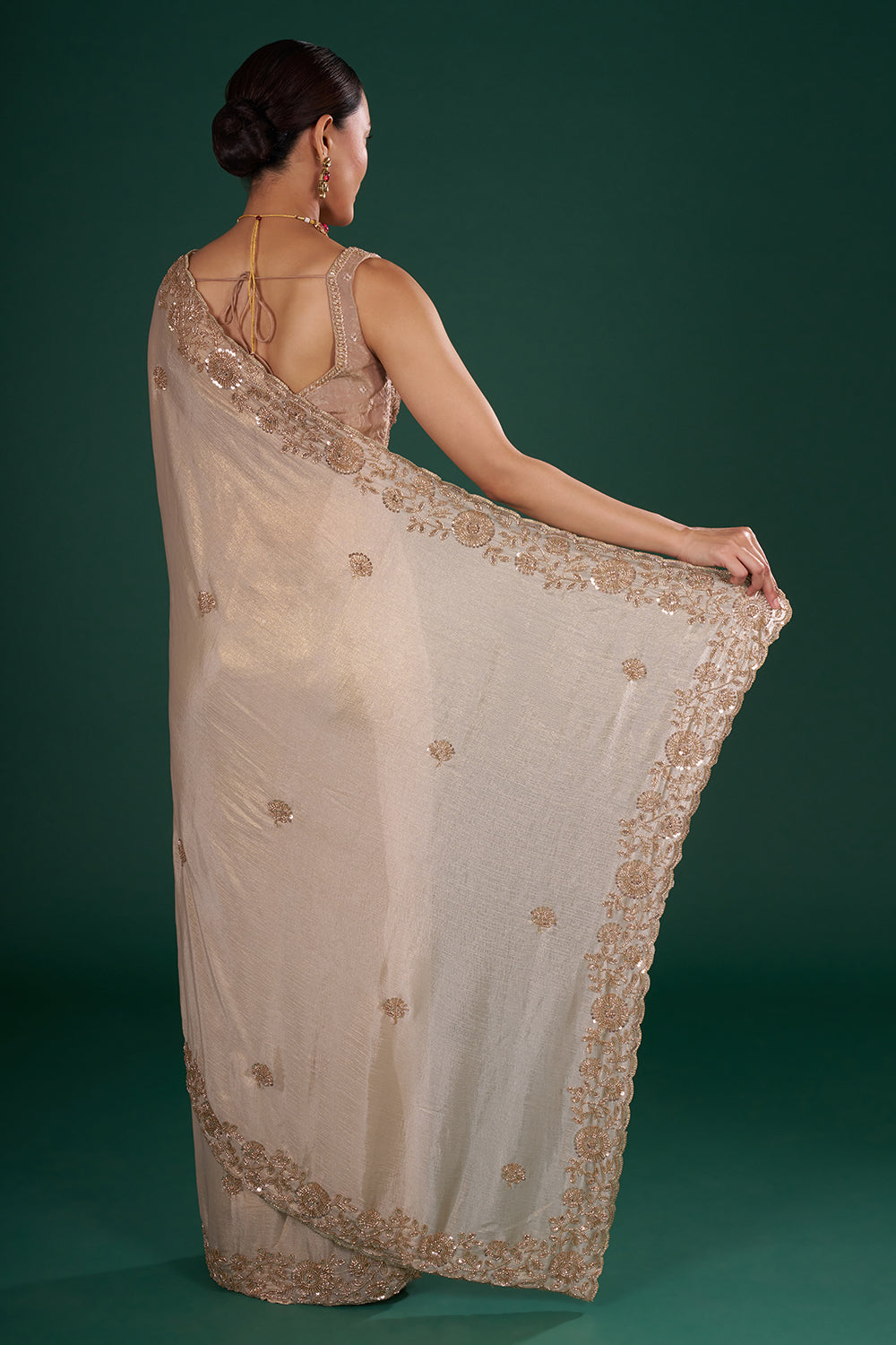 Gold Shimmer Crush Chiffon Saree with Sequins