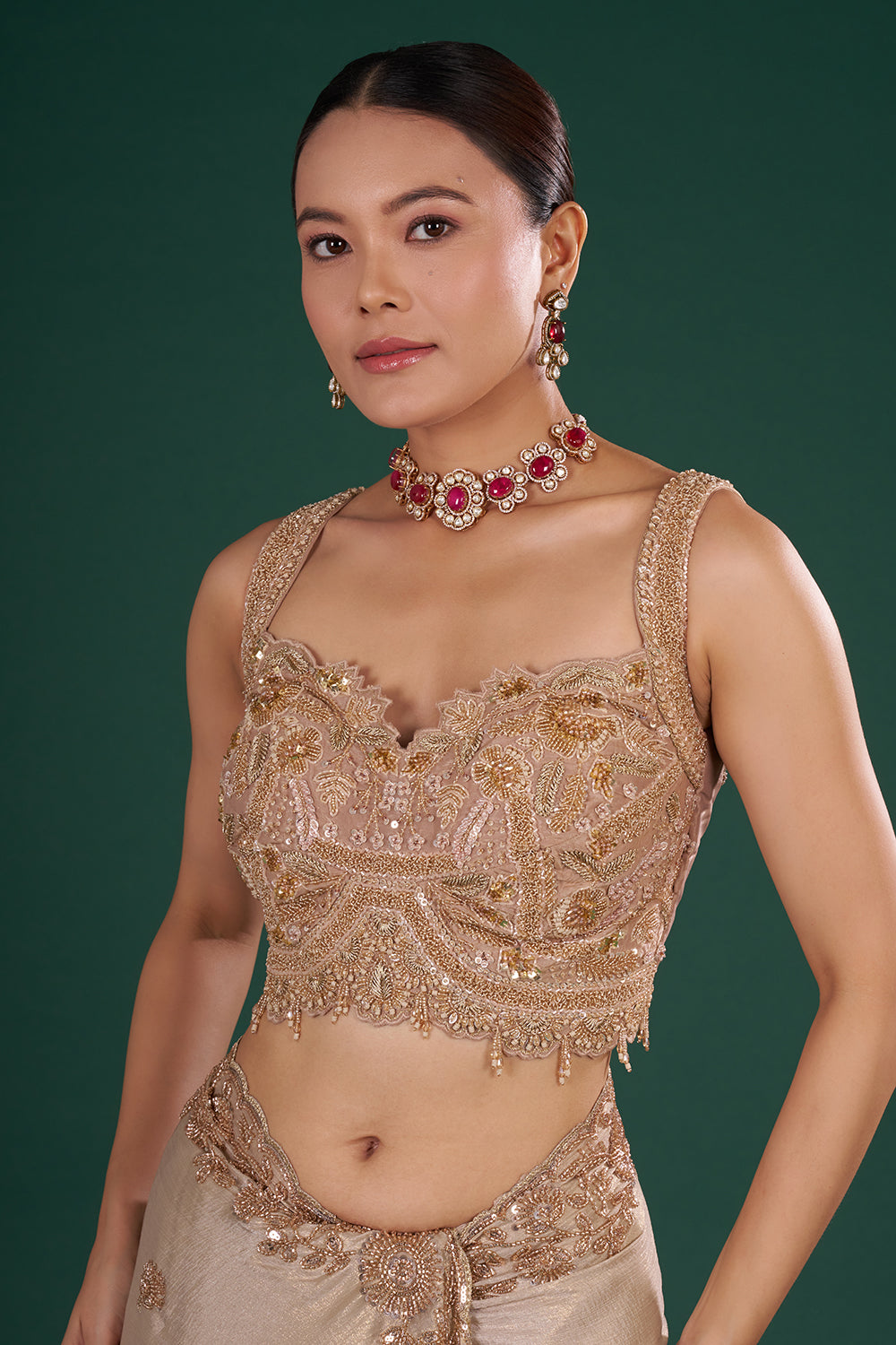 Gold Shimmer Crush Chiffon Saree with Sequins