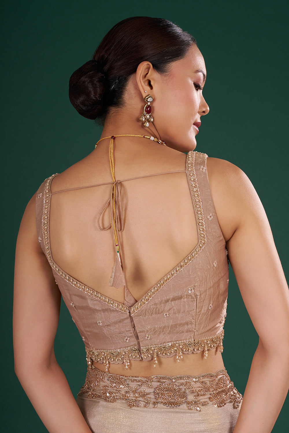 Gold Shimmer Crush Chiffon Saree with Sequins