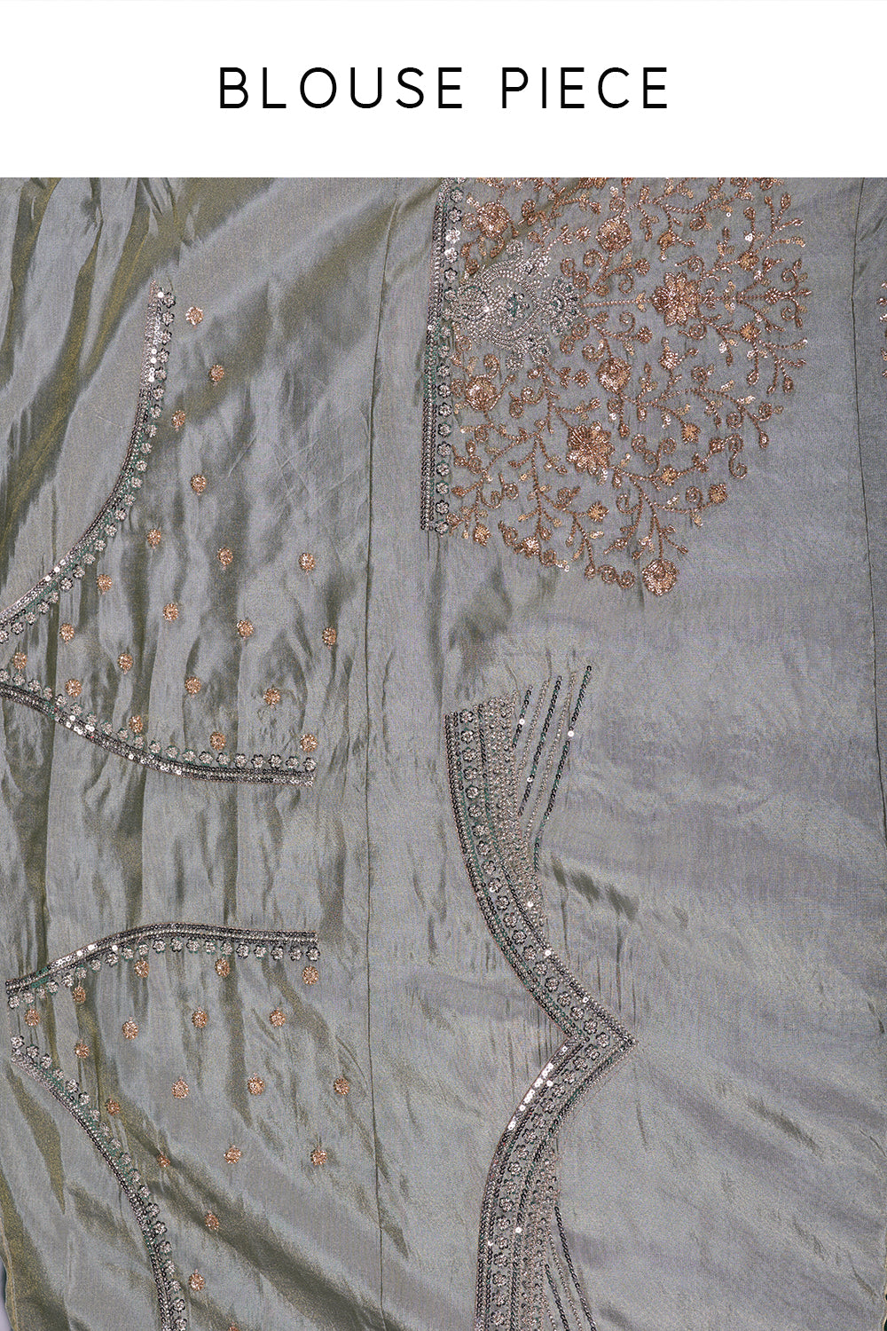 Silver Grey Jacquard Saree with Cutdana Embroidery and Unstitched Blouse