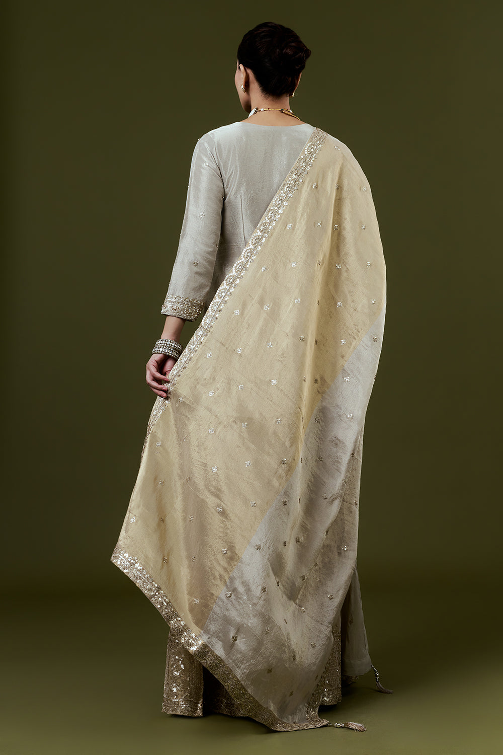 Silver Grey Shimmer Tissue Palazzo Set with Sequin and Cutdana Work