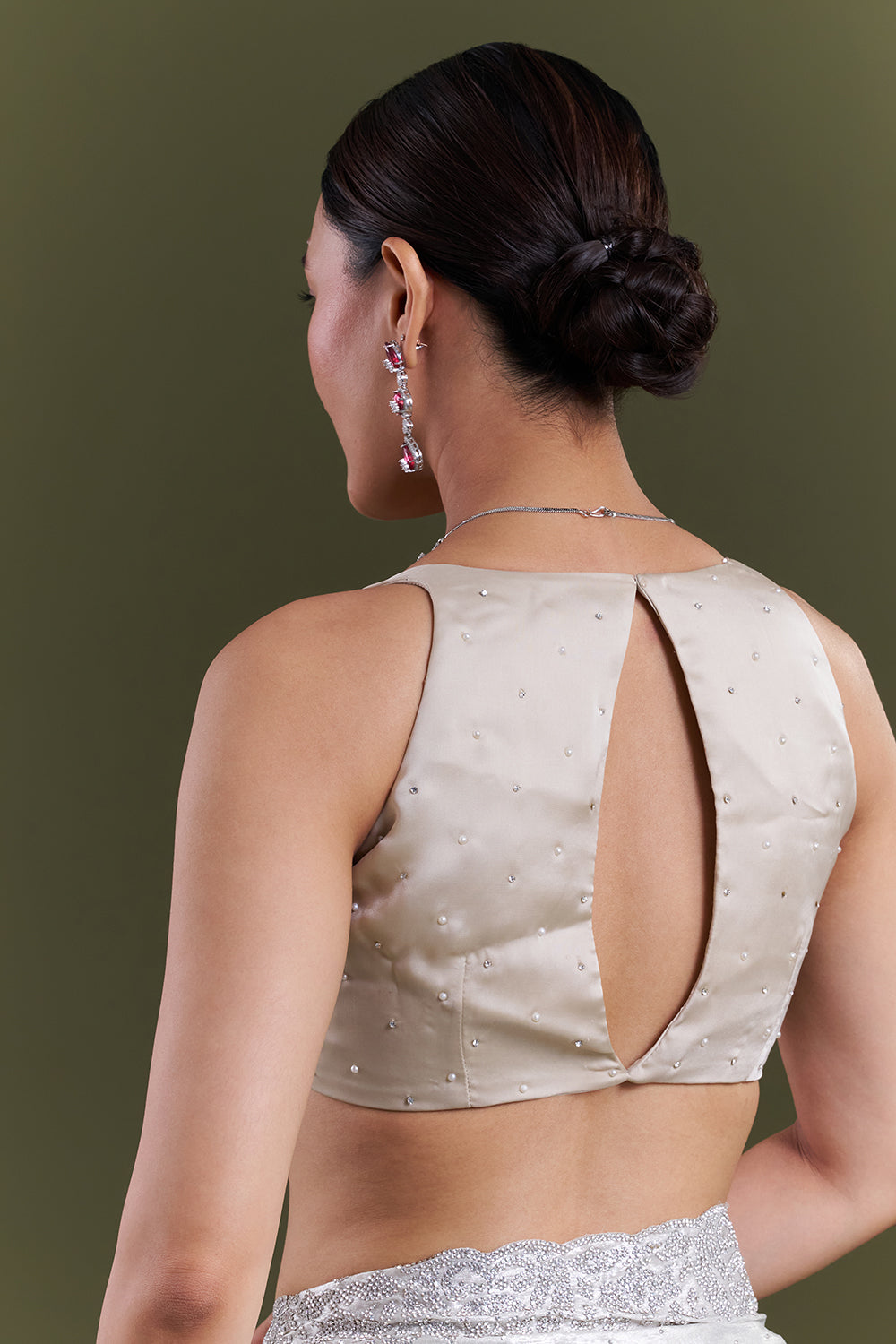 Silver Shimmer Satin Saree with Diamond Work