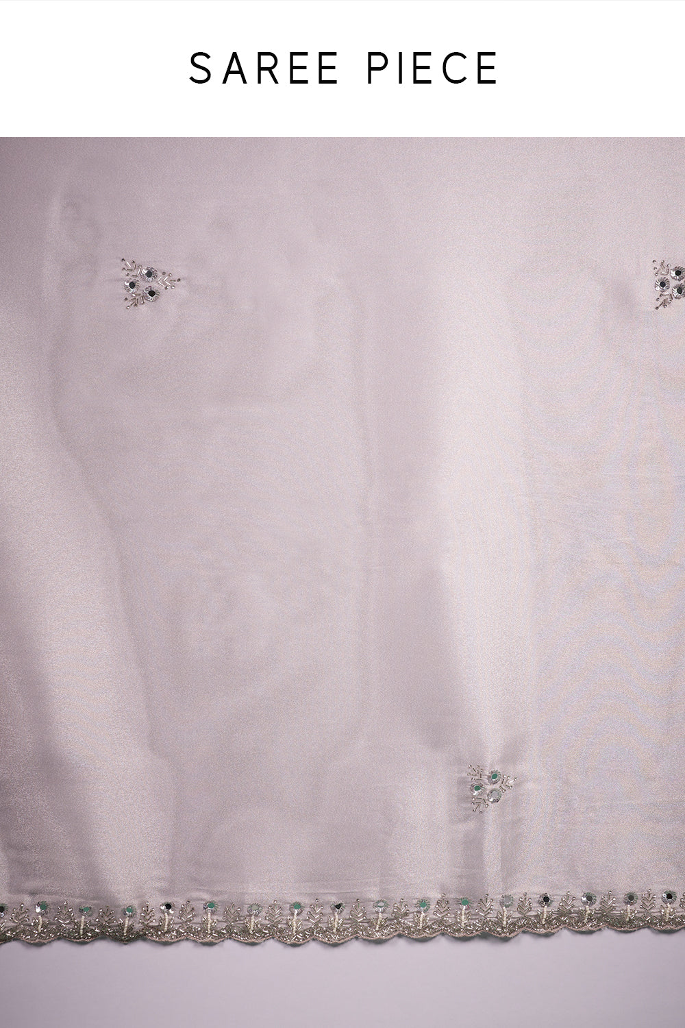 Silver Tissue Saree with Mirror Embroidered Border and Unstitched Blouse