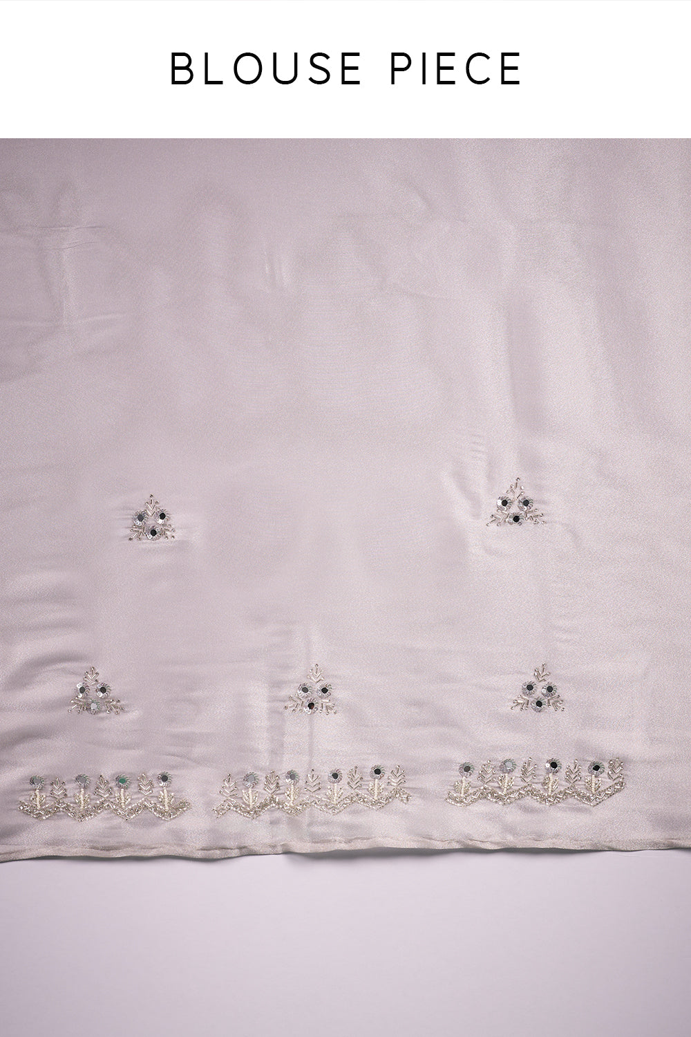 Silver Tissue Saree with Mirror Embroidered Border and Unstitched Blouse