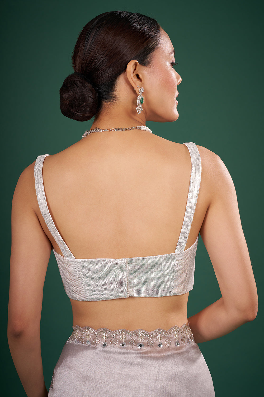 Silver Tissue Saree with Mirror Embroidered Border and Unstitched Blouse
