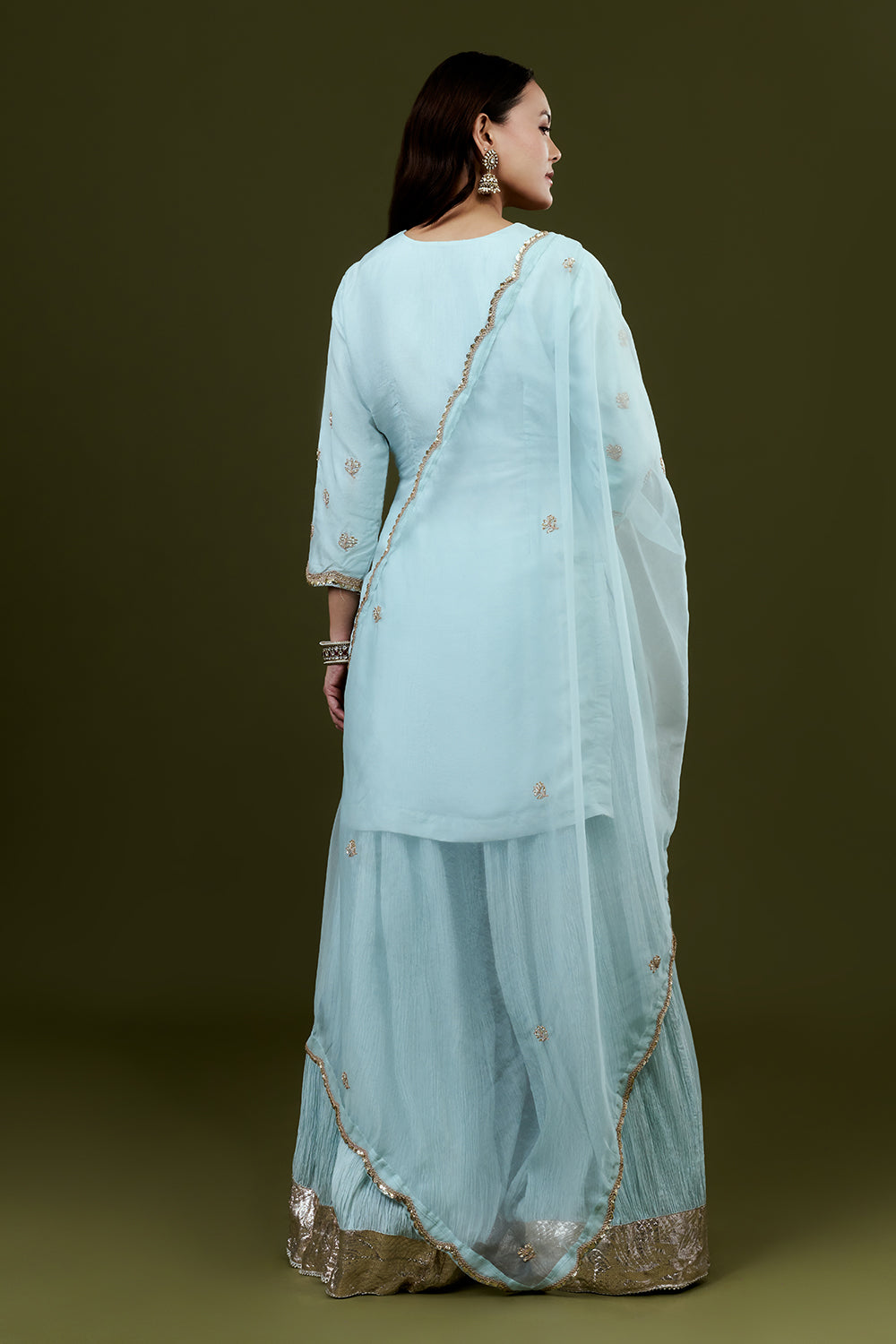 Sky Blue Art Silk Suit Set with Gota Work