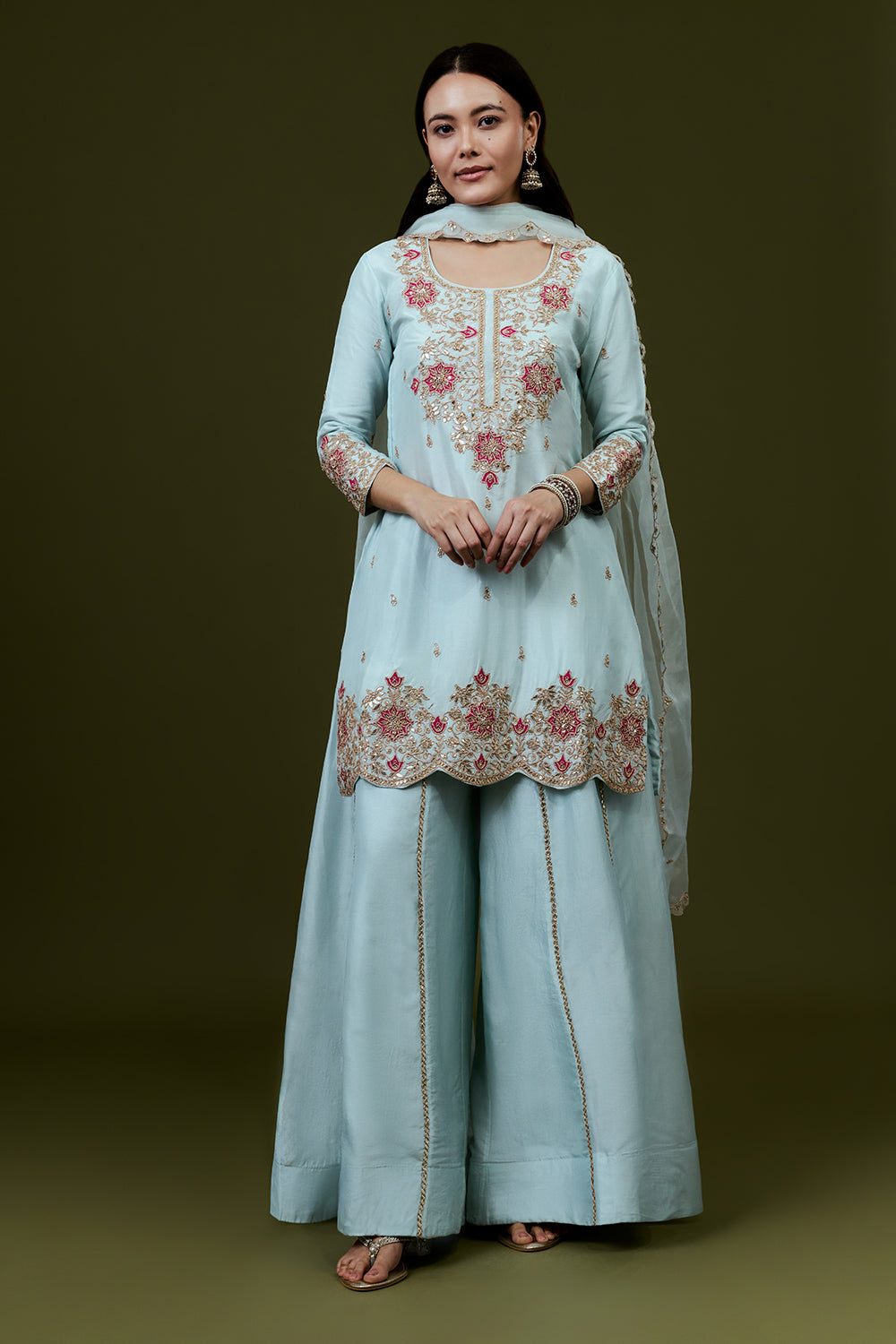 Sky Blue Art Silk Suit Set with Zardosi Work