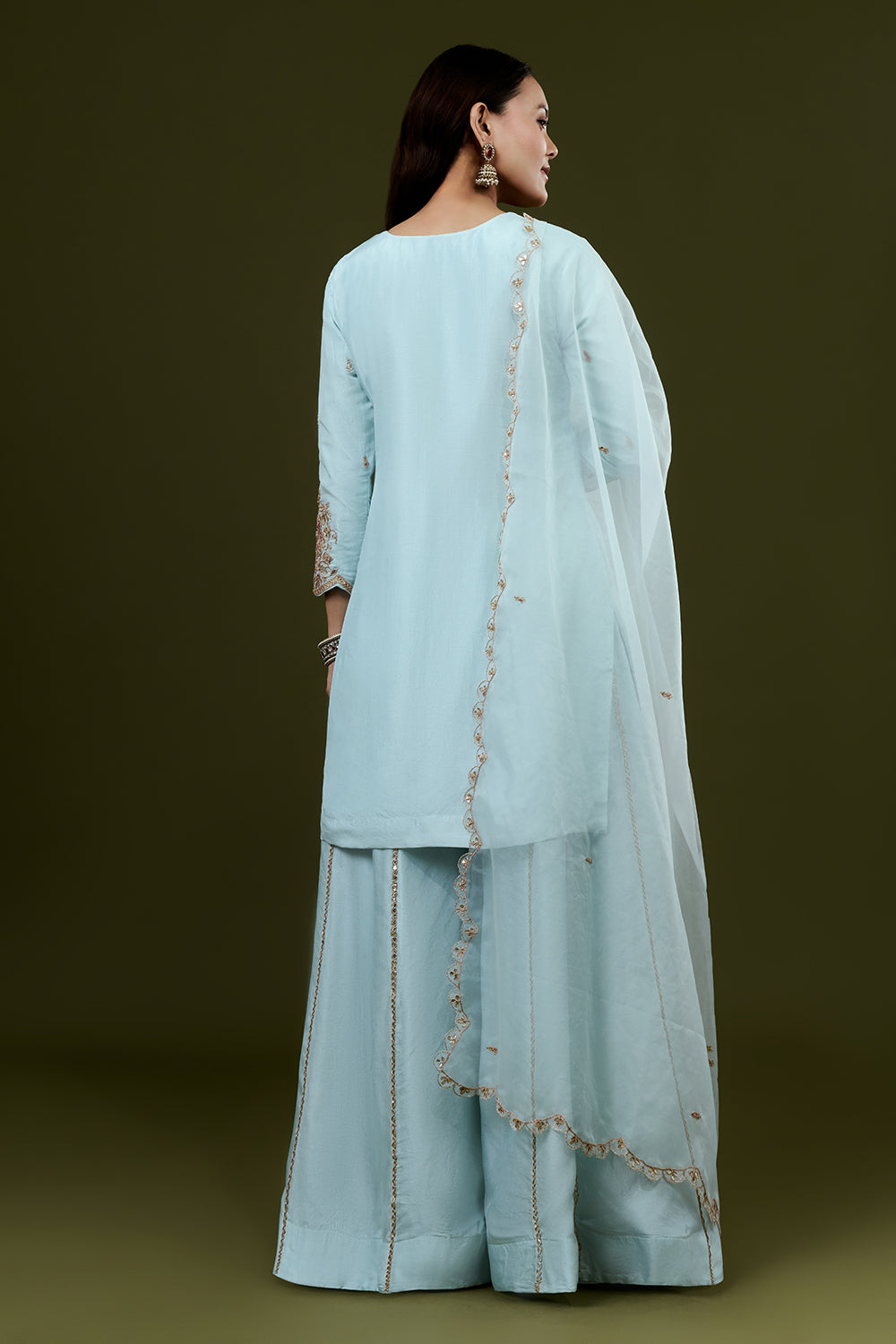 Sky Blue Art Silk Suit Set with Zardosi Work