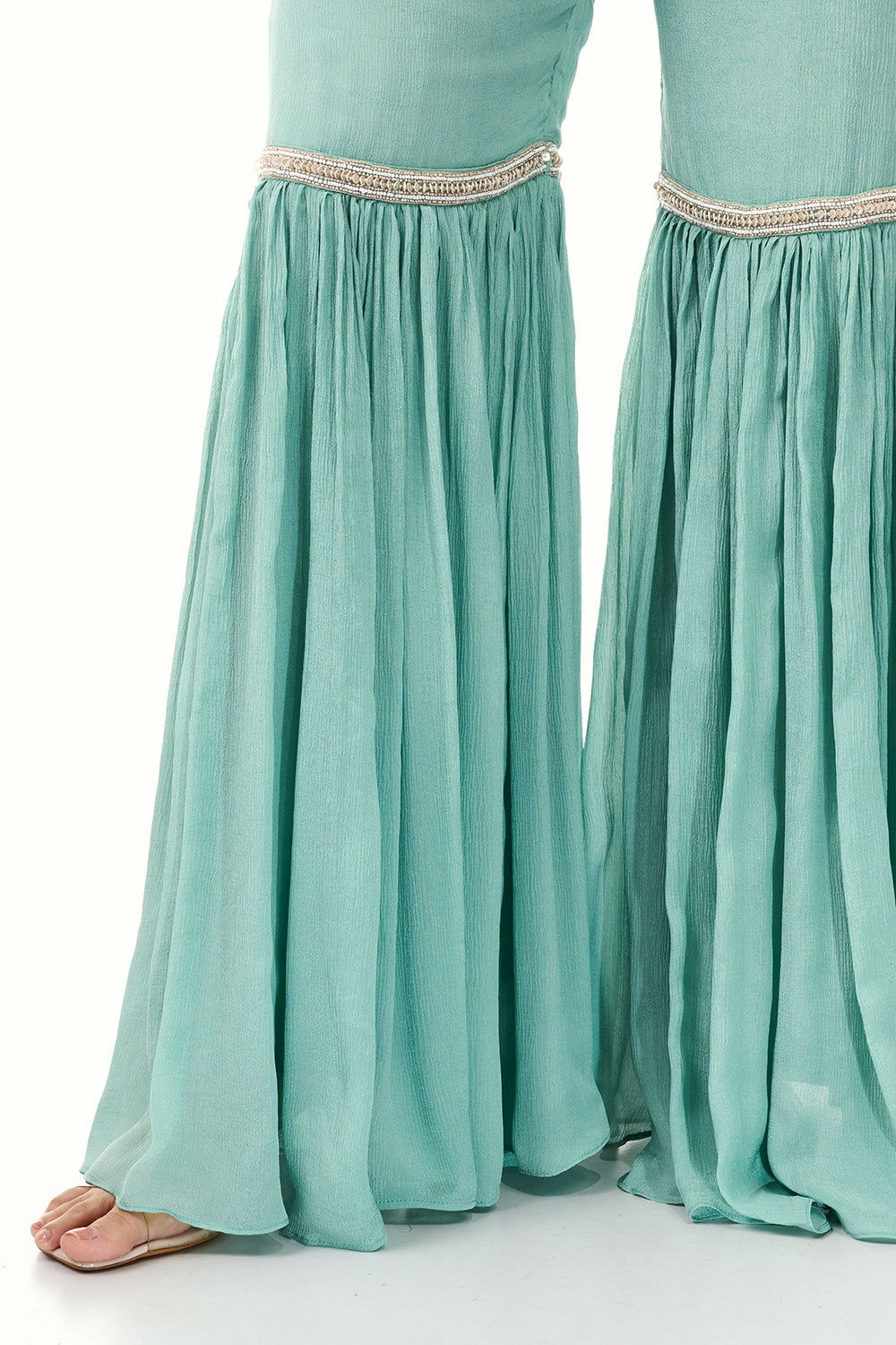 Sky Blue Chinon Sharara Set with Moti and Cutdana Work