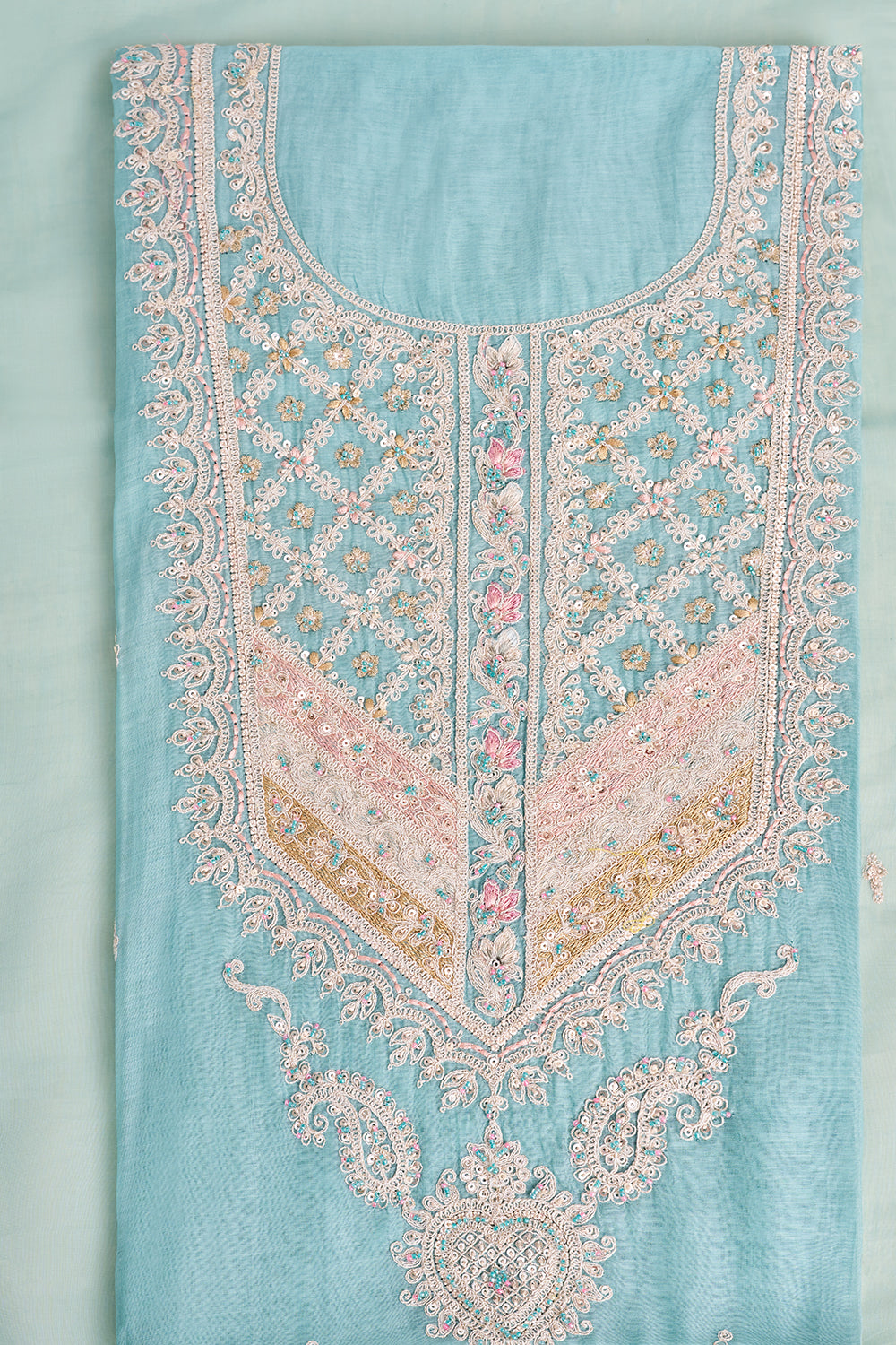 Sky Blue Embroidered Unstitched Suit Set