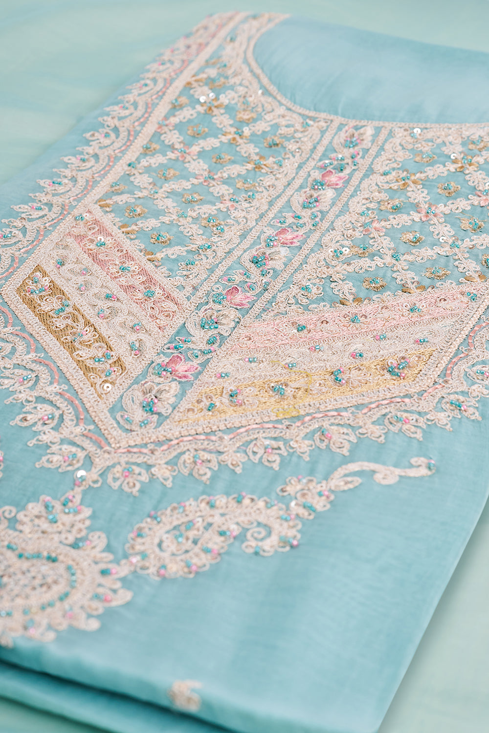 Sky Blue Embroidered Unstitched Suit Set