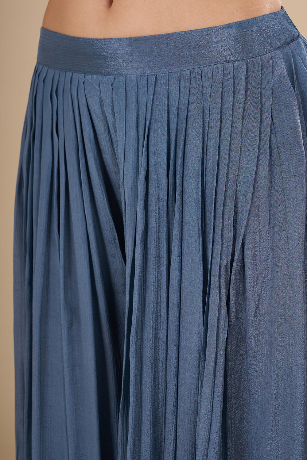 Steel Blue Silk Blend Kurta Sharara Set