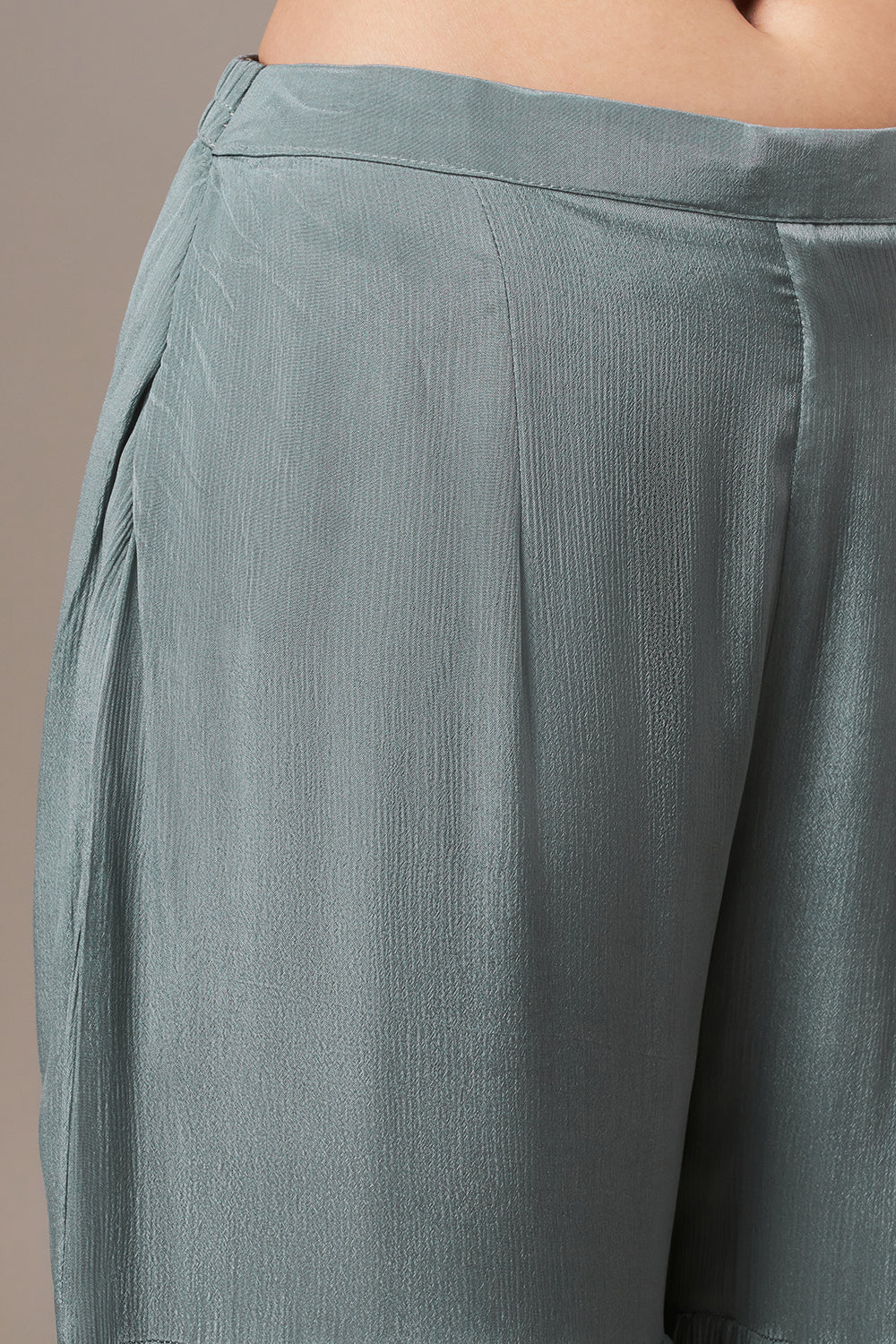 Steel Grey Chinon Sharara Suit with Pearl and Sequin Work