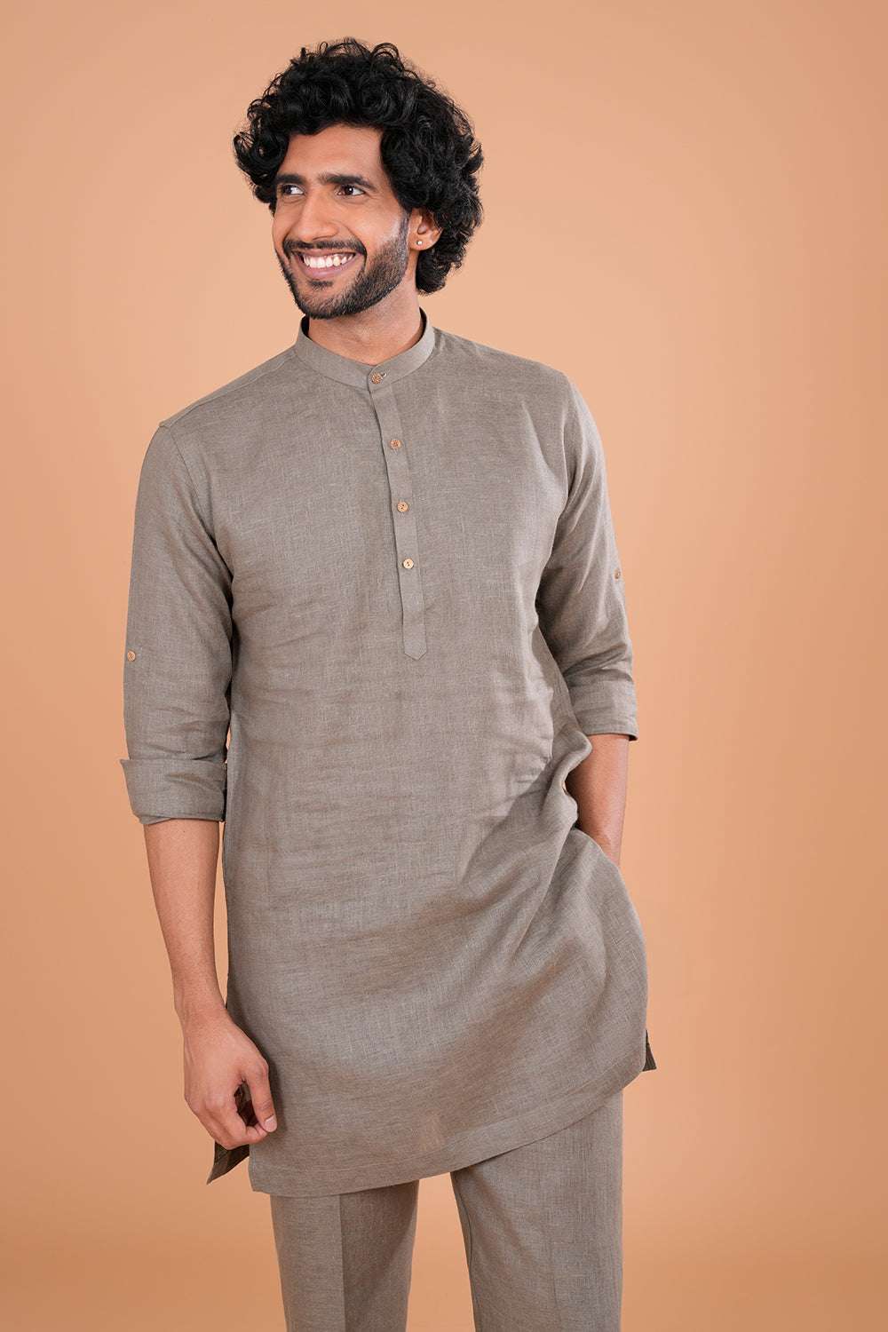 Subtle Taupe Textured Men's Kurta Set