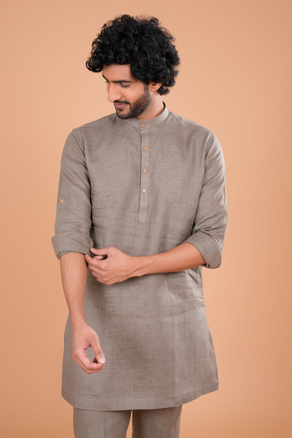 Subtle Taupe Textured Men's Kurta Set