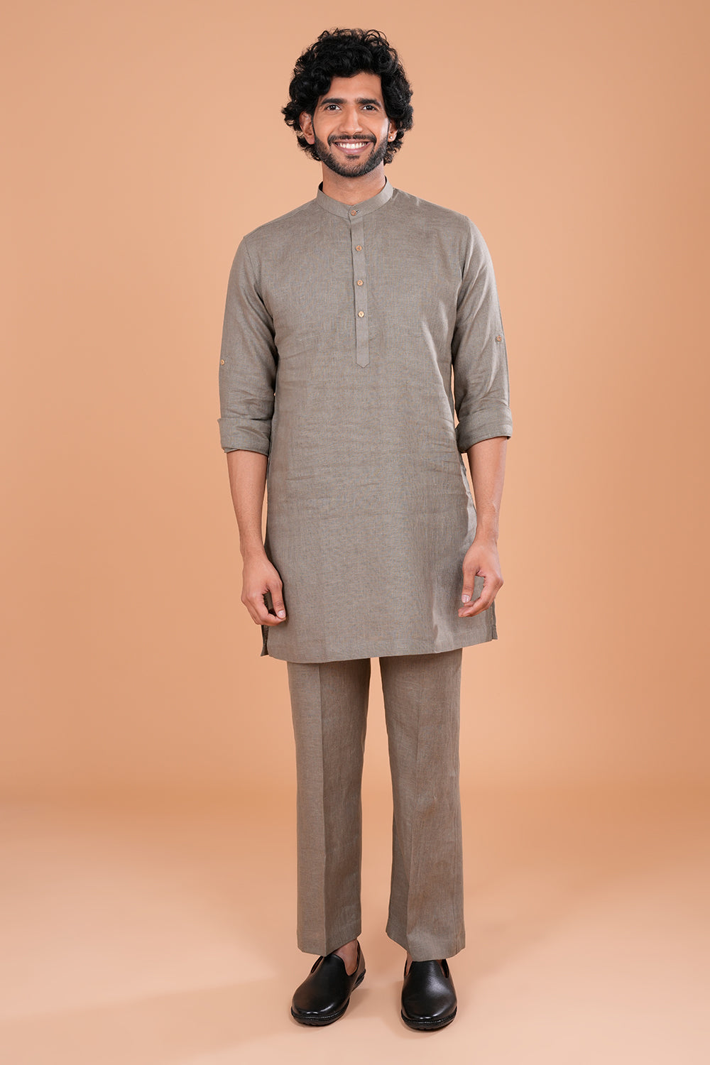 Subtle Taupe Textured Men's Kurta Set