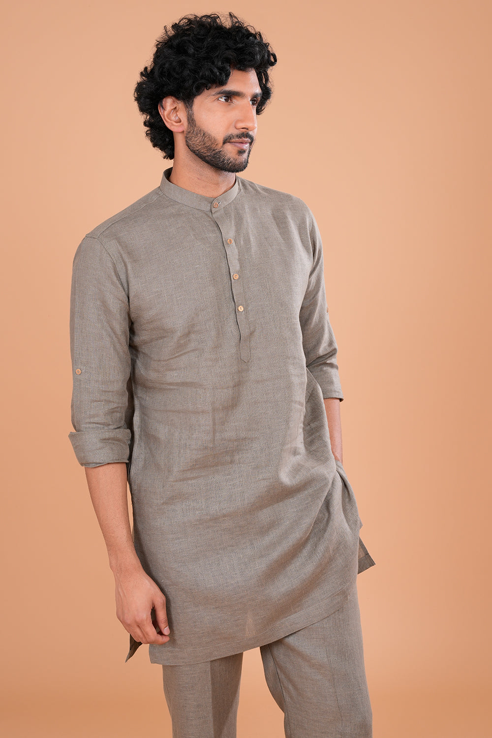 Subtle Taupe Textured Men's Kurta Set