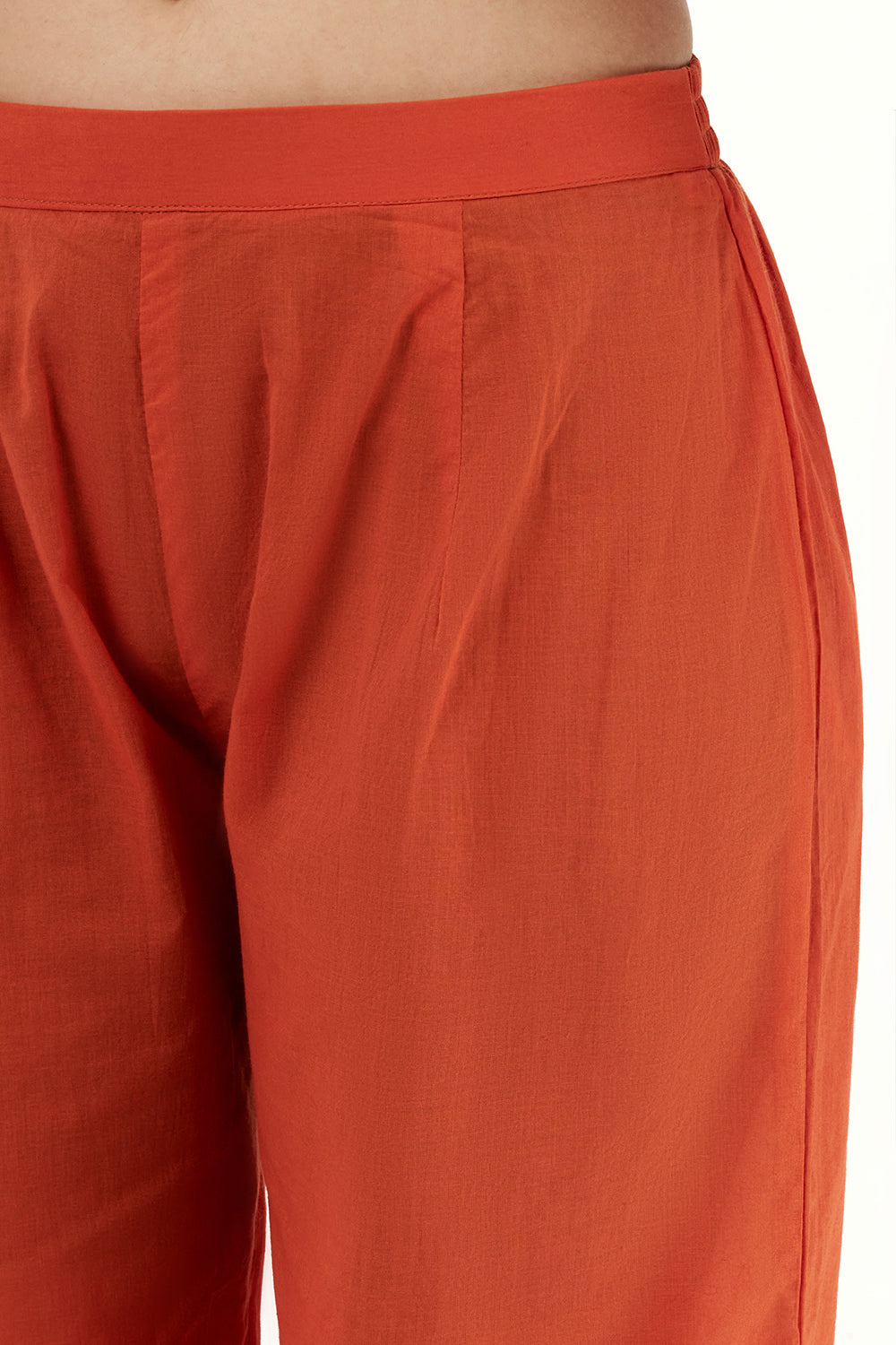 Tangerine Orange Cotton Kurta Set with Applique Work