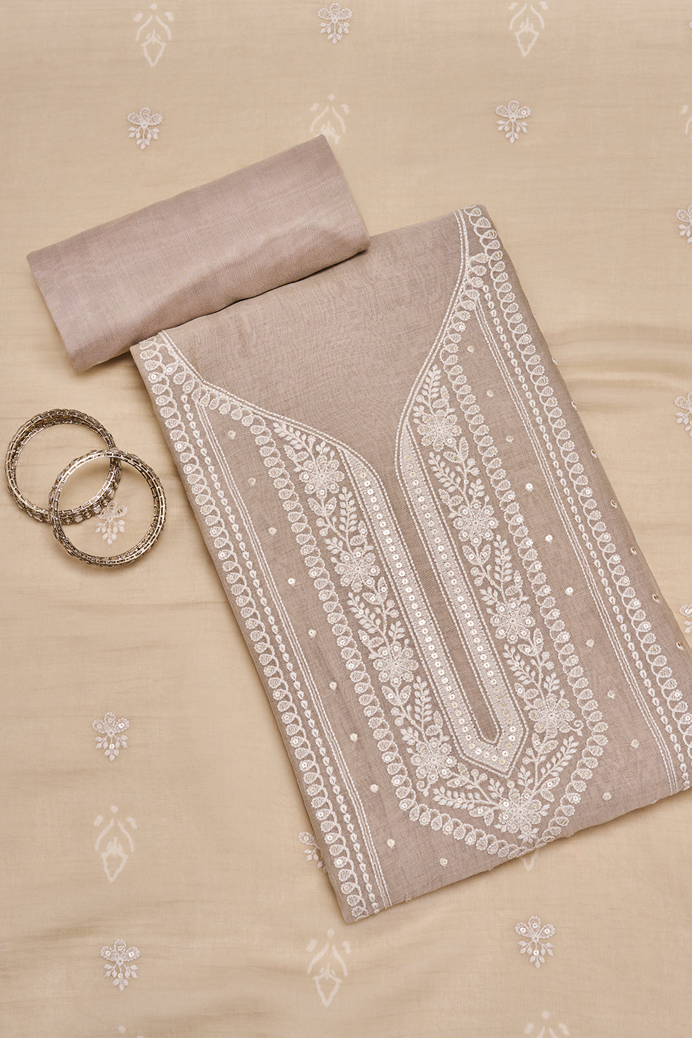 Taupe Resham Embroidered Unstitched Suit Set