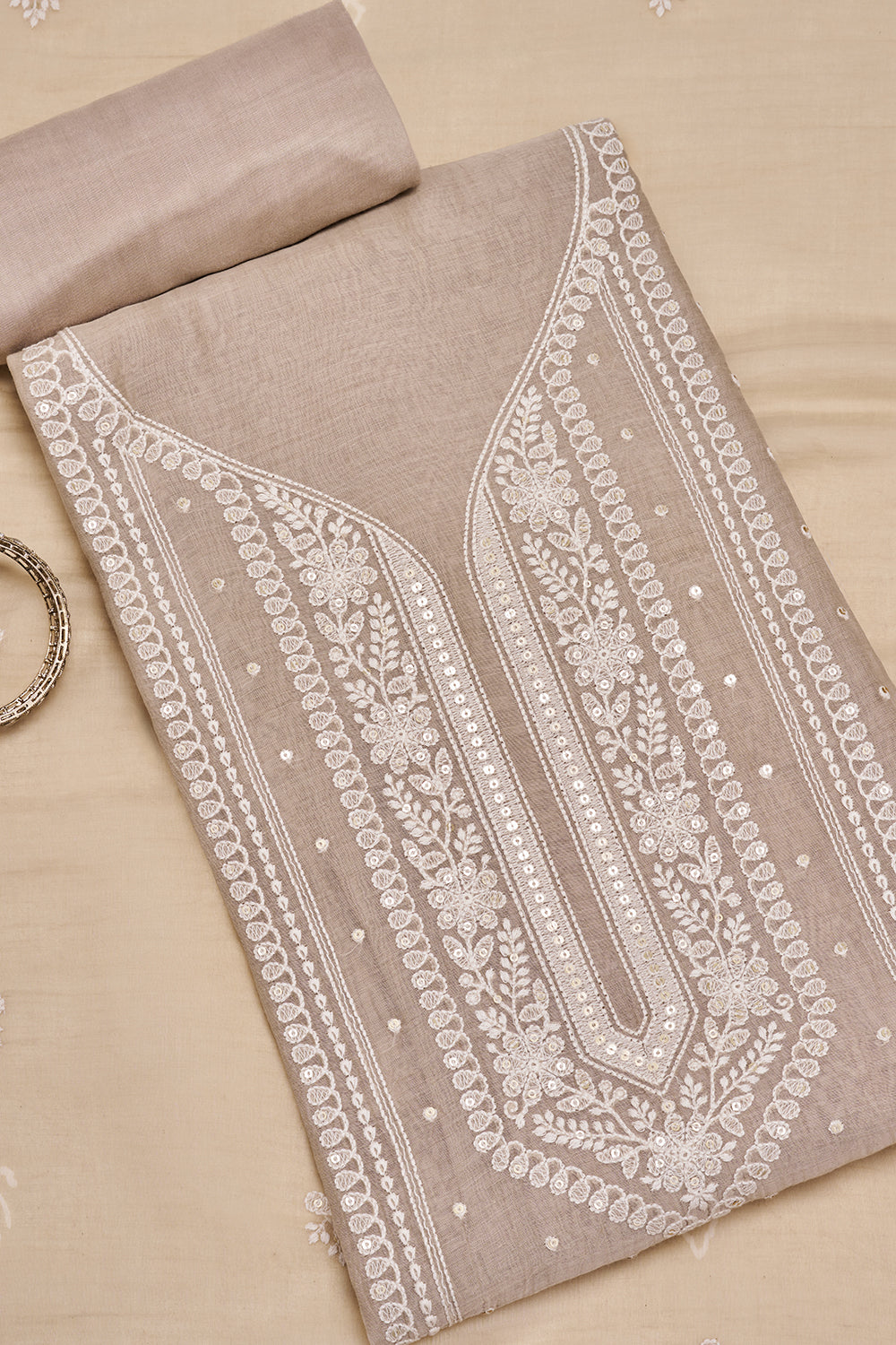 Taupe Resham Embroidered Unstitched Suit Set