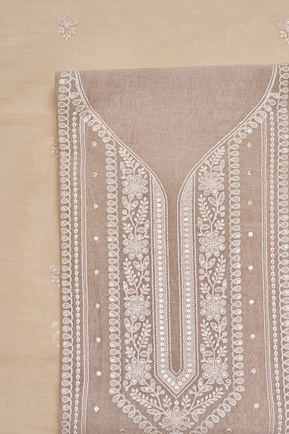 Taupe Resham Embroidered Unstitched Suit Set