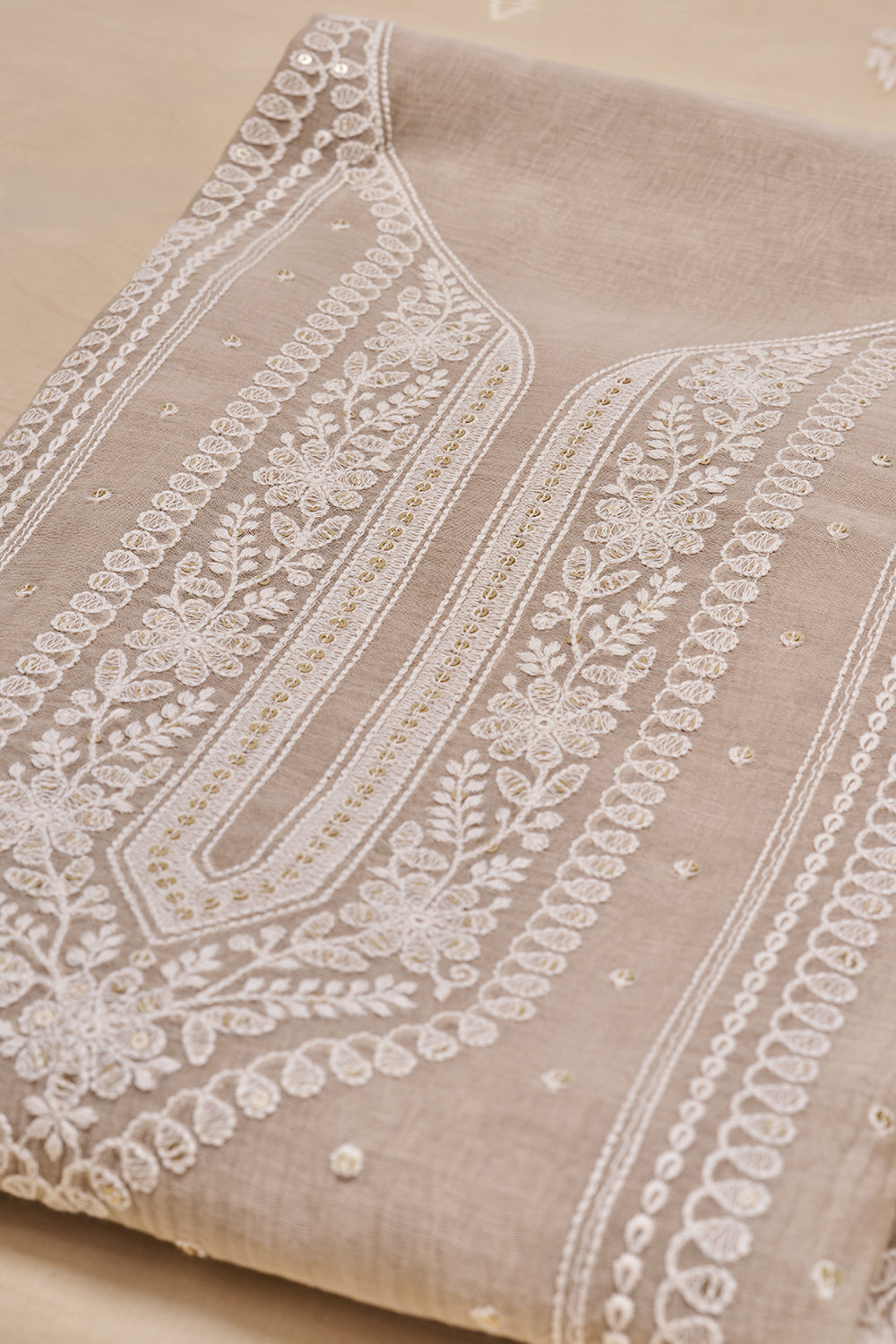 Taupe Resham Embroidered Unstitched Suit Set