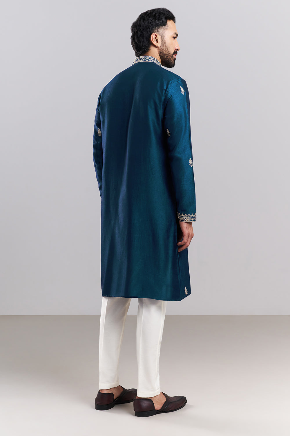 Teal Blue Art Silk Embroidered Men’s Kurta Set