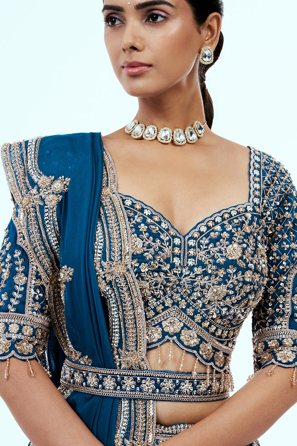 Teal Blue Banarasi Brocade Lehenga with Sequins