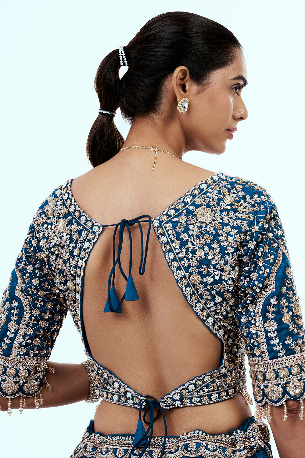 Teal Blue Banarasi Brocade Lehenga with Sequins