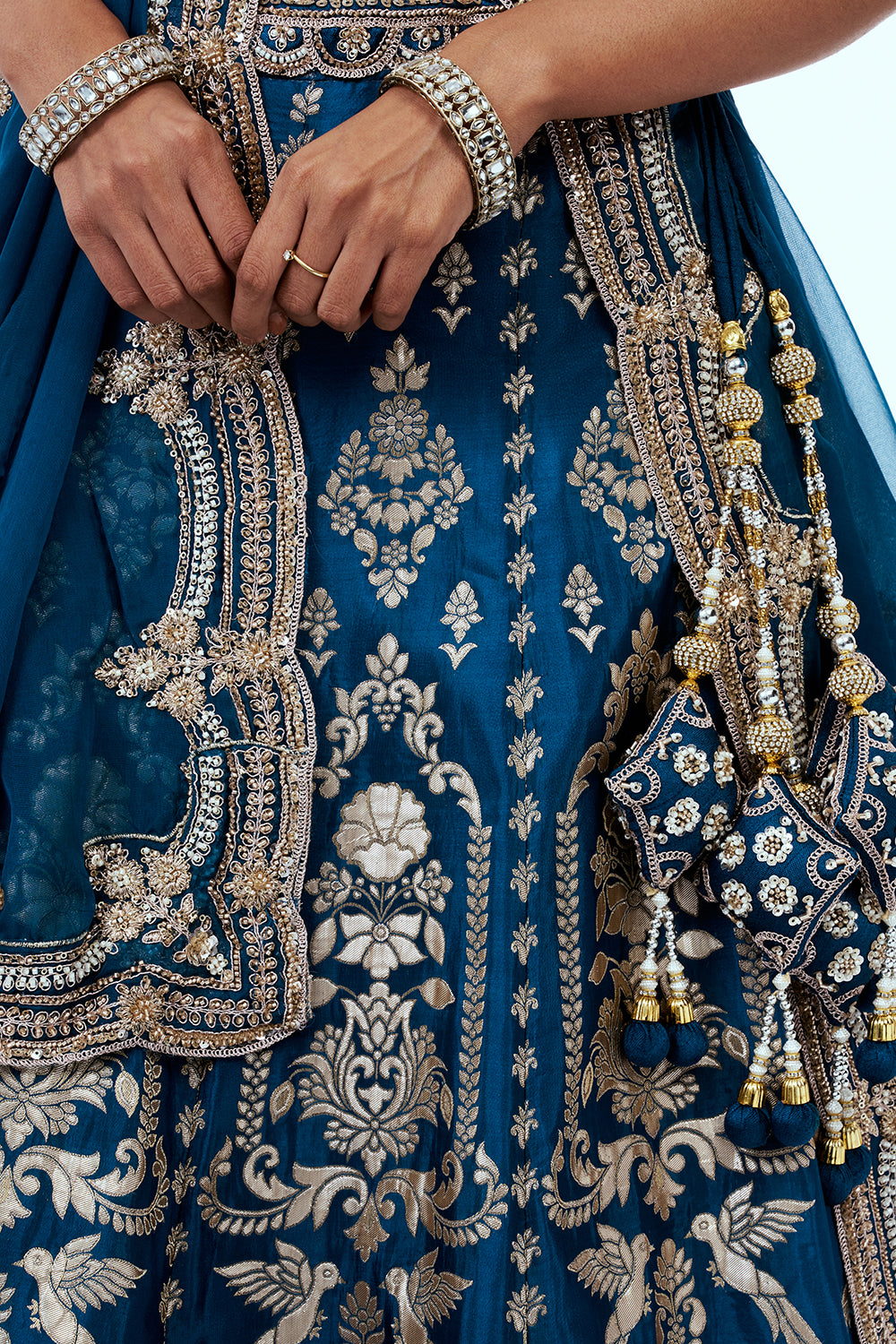 Teal Blue Banarasi Brocade Lehenga with Sequins