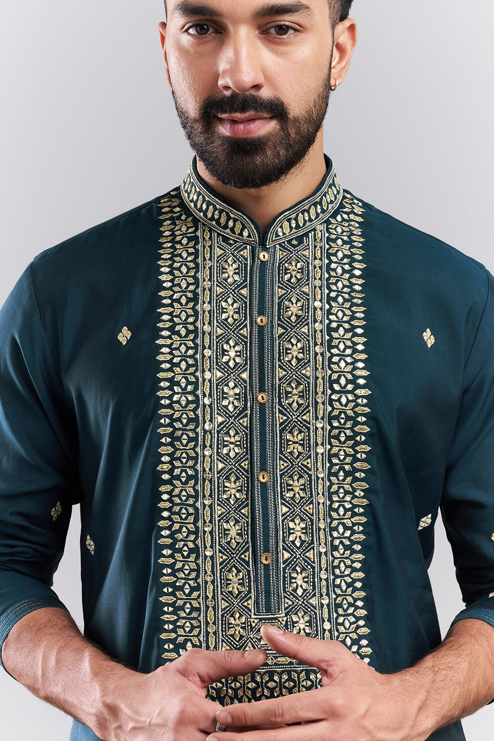 Teal Blue Nokia Silk Embroidered Men’s Kurta Set