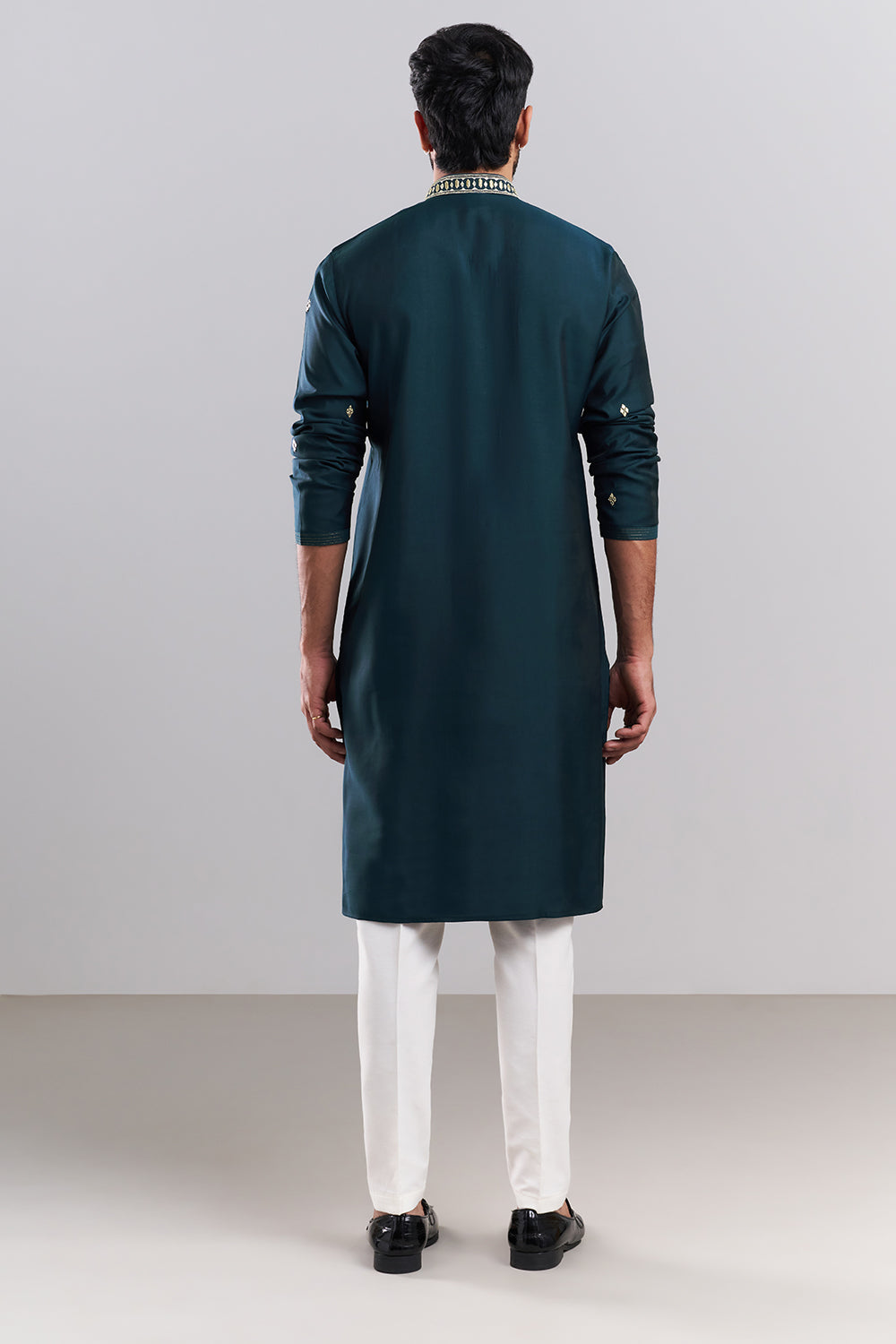 Teal Blue Nokia Silk Embroidered Men’s Kurta Set
