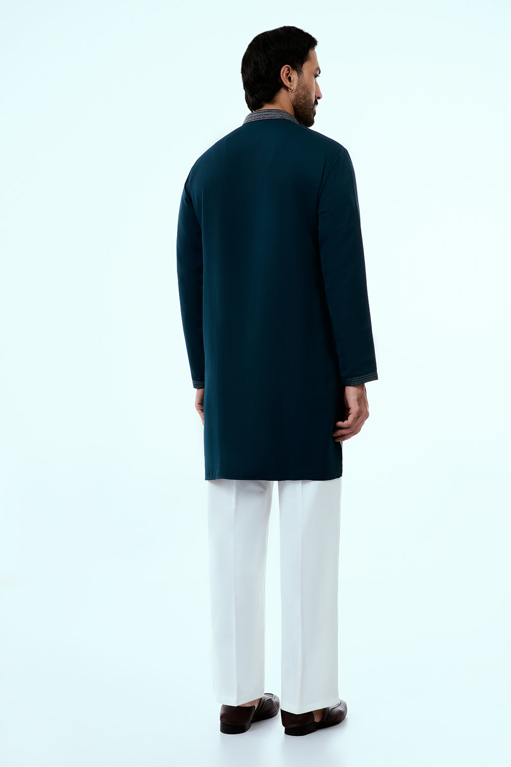 Teal Blue Premium Crepe Mens Kurta Set with Hand Embroidery