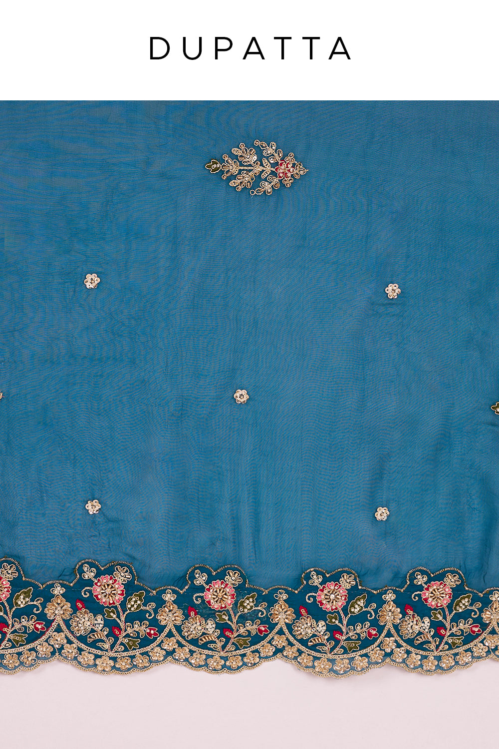 Teal Blue Pure Silk Lehenga Set with 3D Floral Embroidery