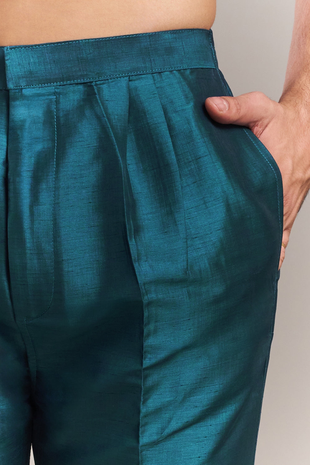 Teal Blue Silk Blend Resham Work Men's Indo-Western Set