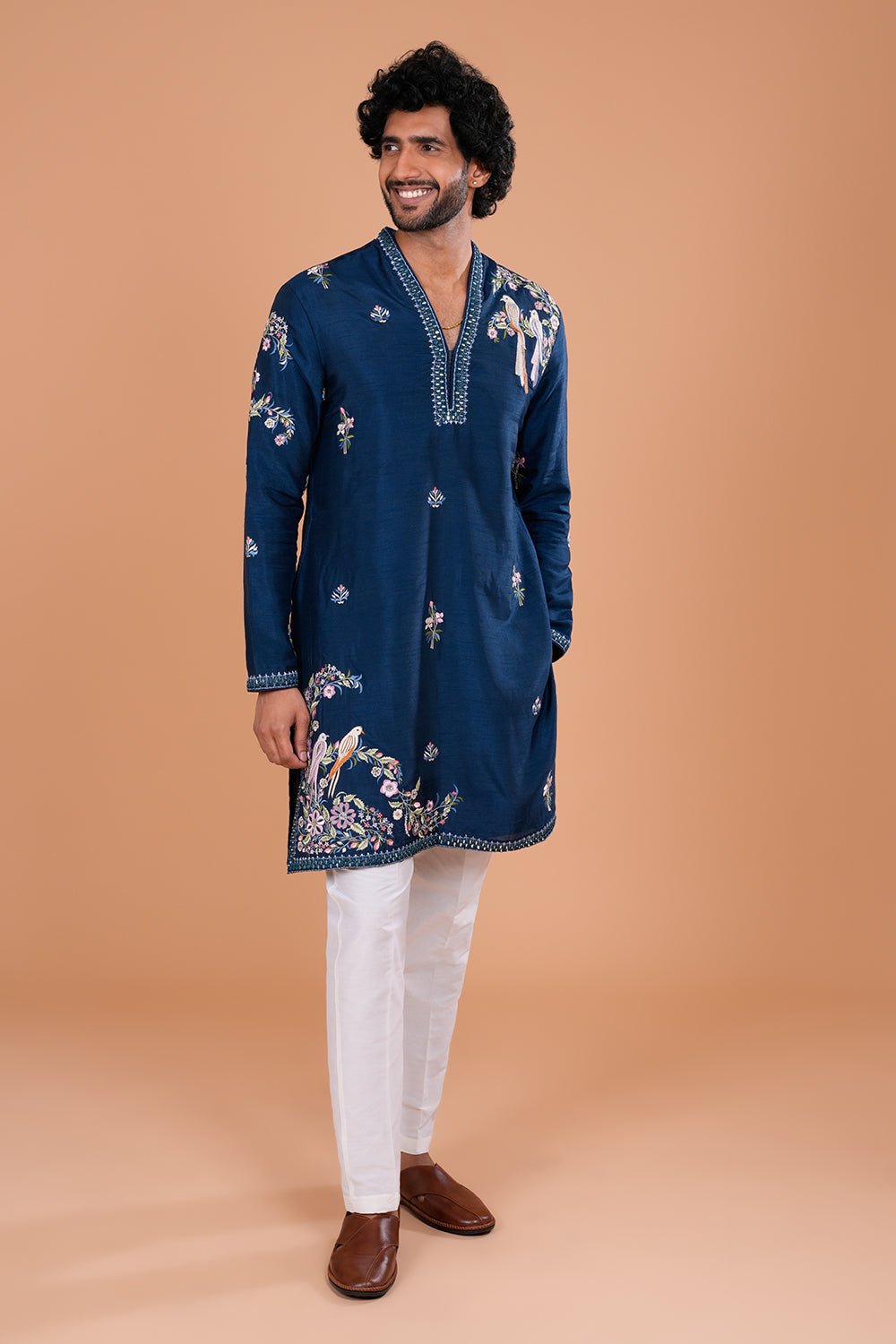 Deep Navy Blue Silk Men's Kurta Set