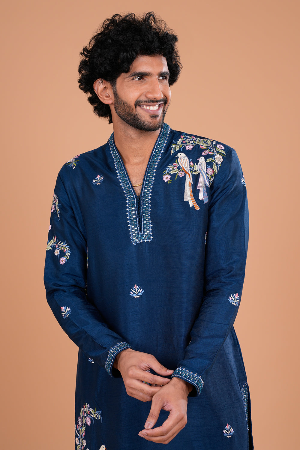 Deep Navy Blue Silk Men's Kurta Set