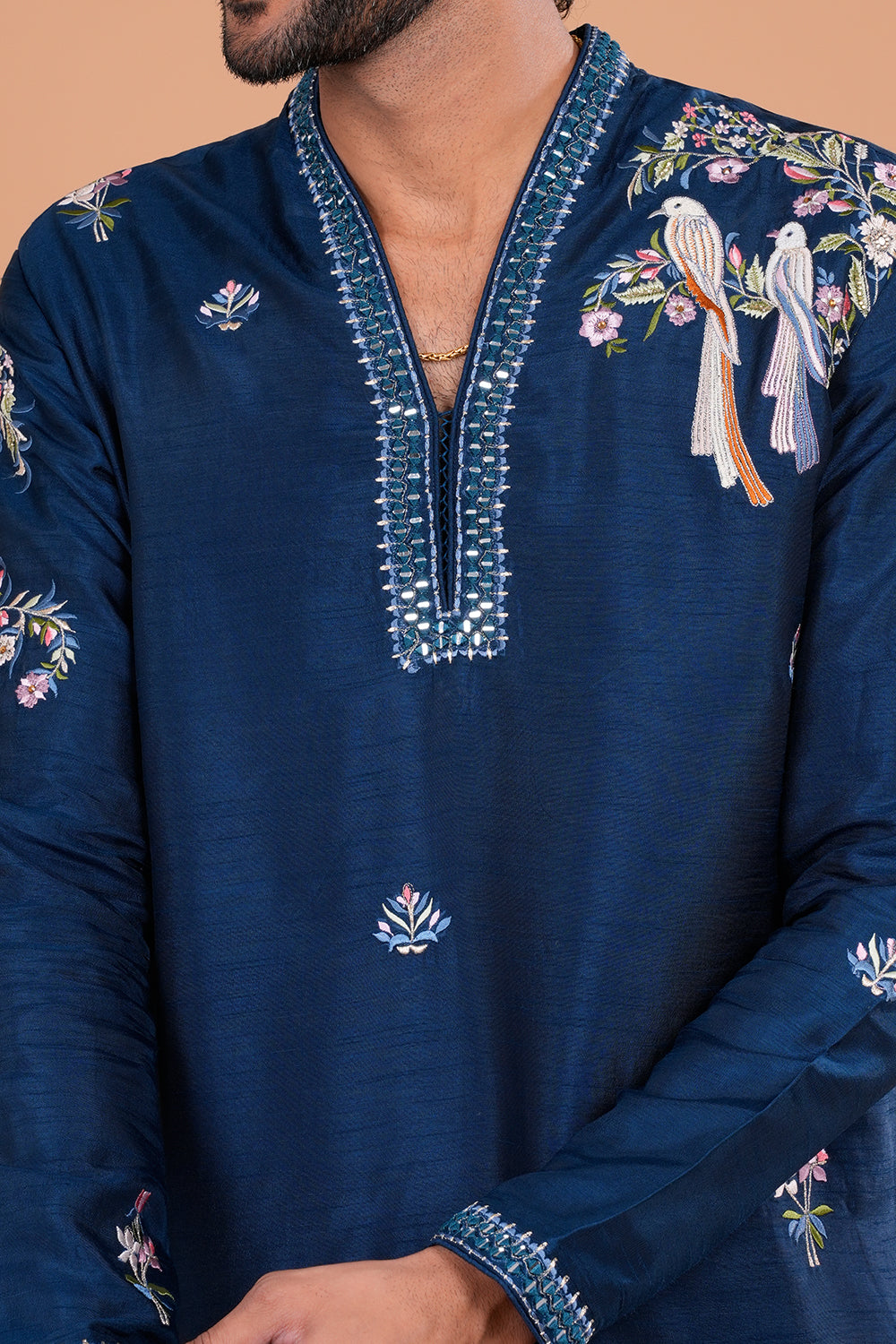 Deep Navy Blue Silk Men's Kurta Set