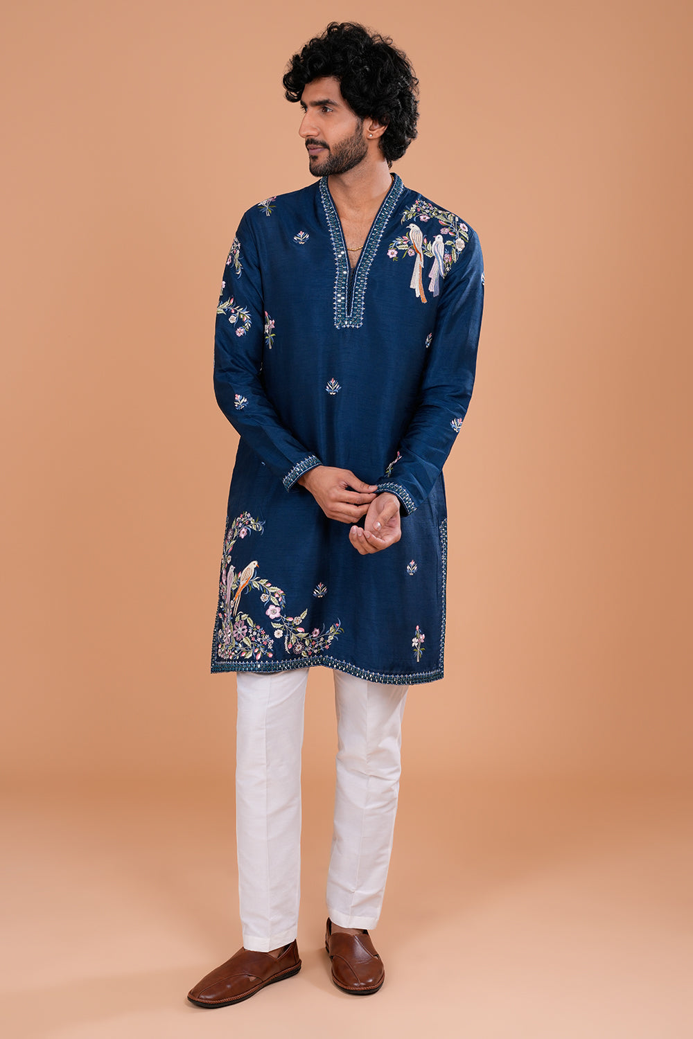 Deep Navy Blue Silk Men's Kurta Set